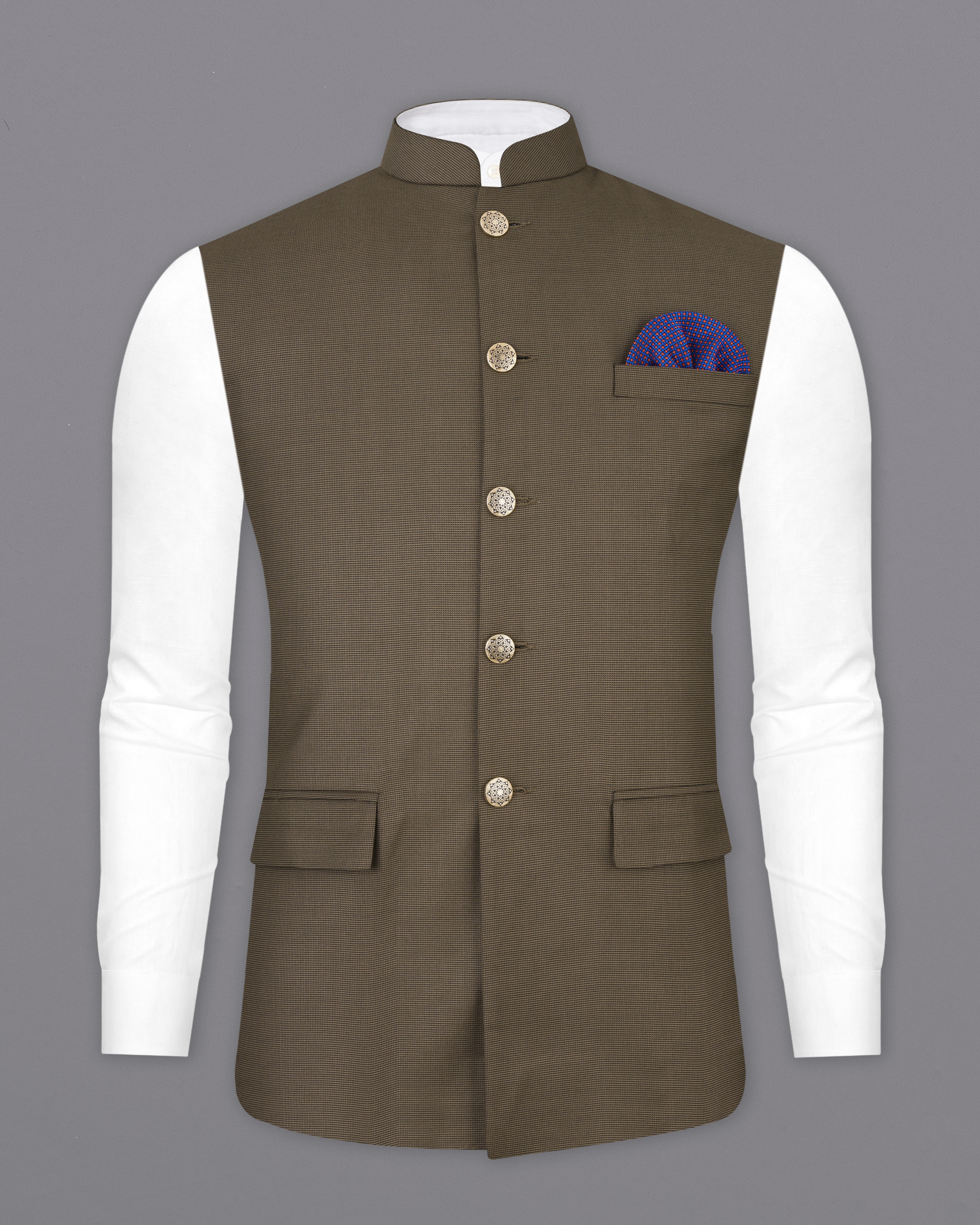 Fuscous Brown Nehru Jacket WC2514-38, WC2514-39, WC2514-40, WC2514-42, WC2514-44, WC2514-46, WC2514-48, WC2514-50, WC2514-52