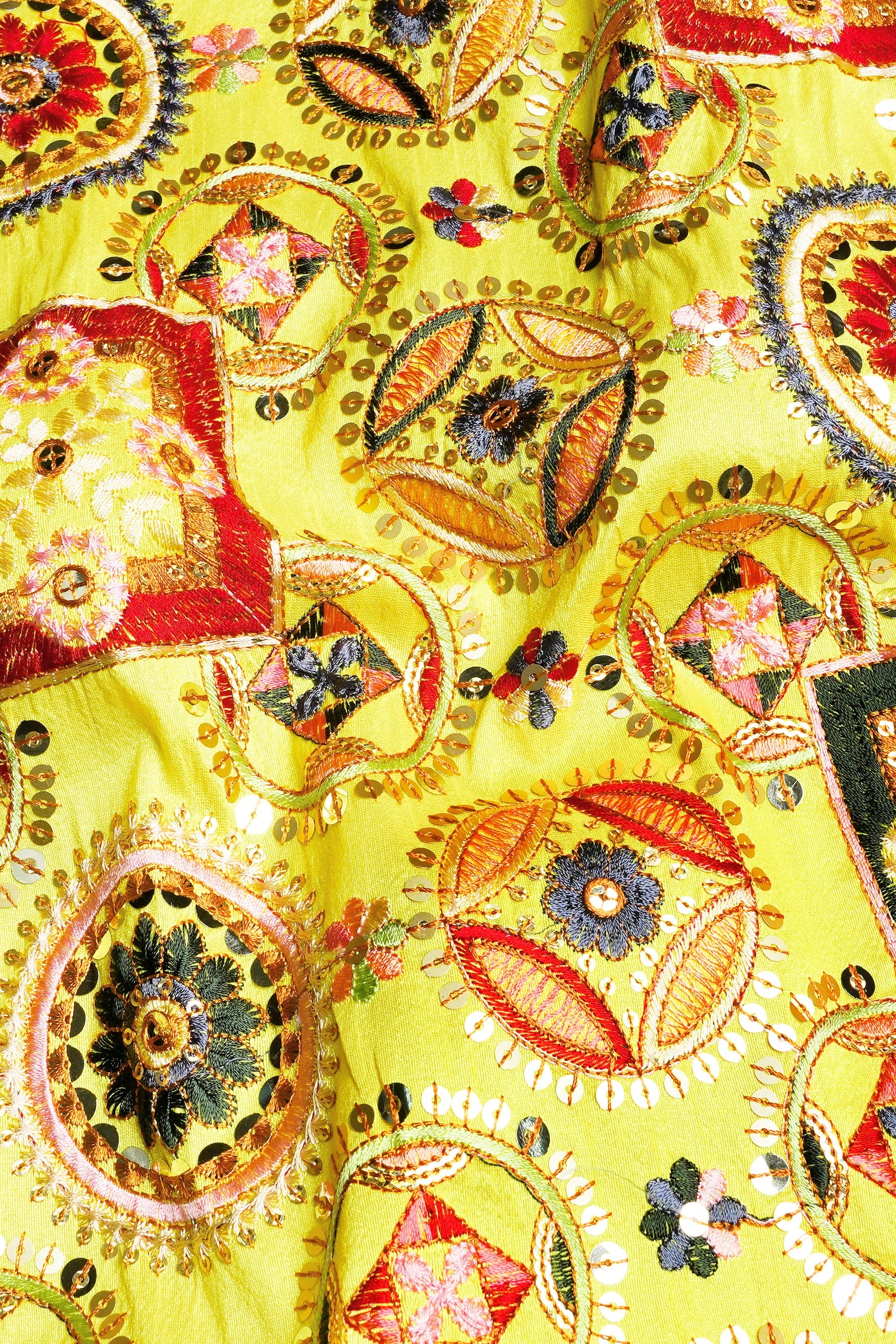 Custard Yellow Multicolour Cotton Thread Embroidered Designer Nehru Jacket