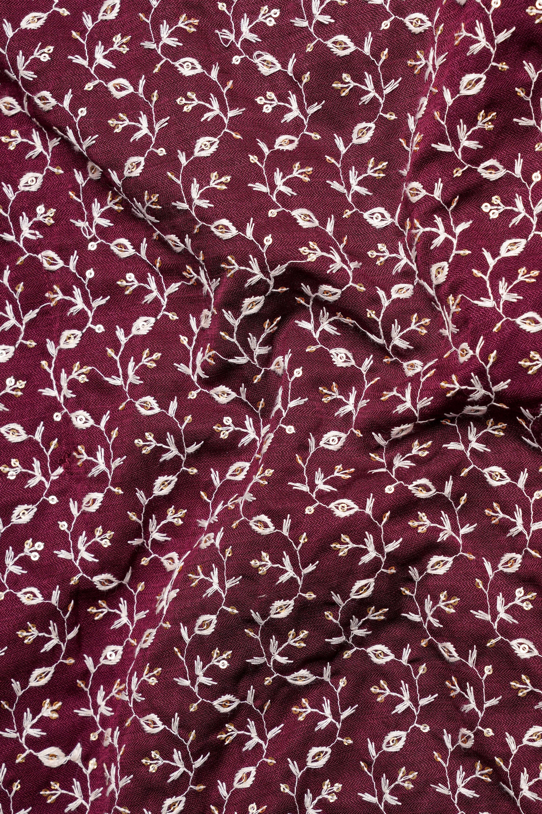 Mulberry Maroon Viscose Ditsy Embroidered With Tikki Work Designer Nehru Jacket