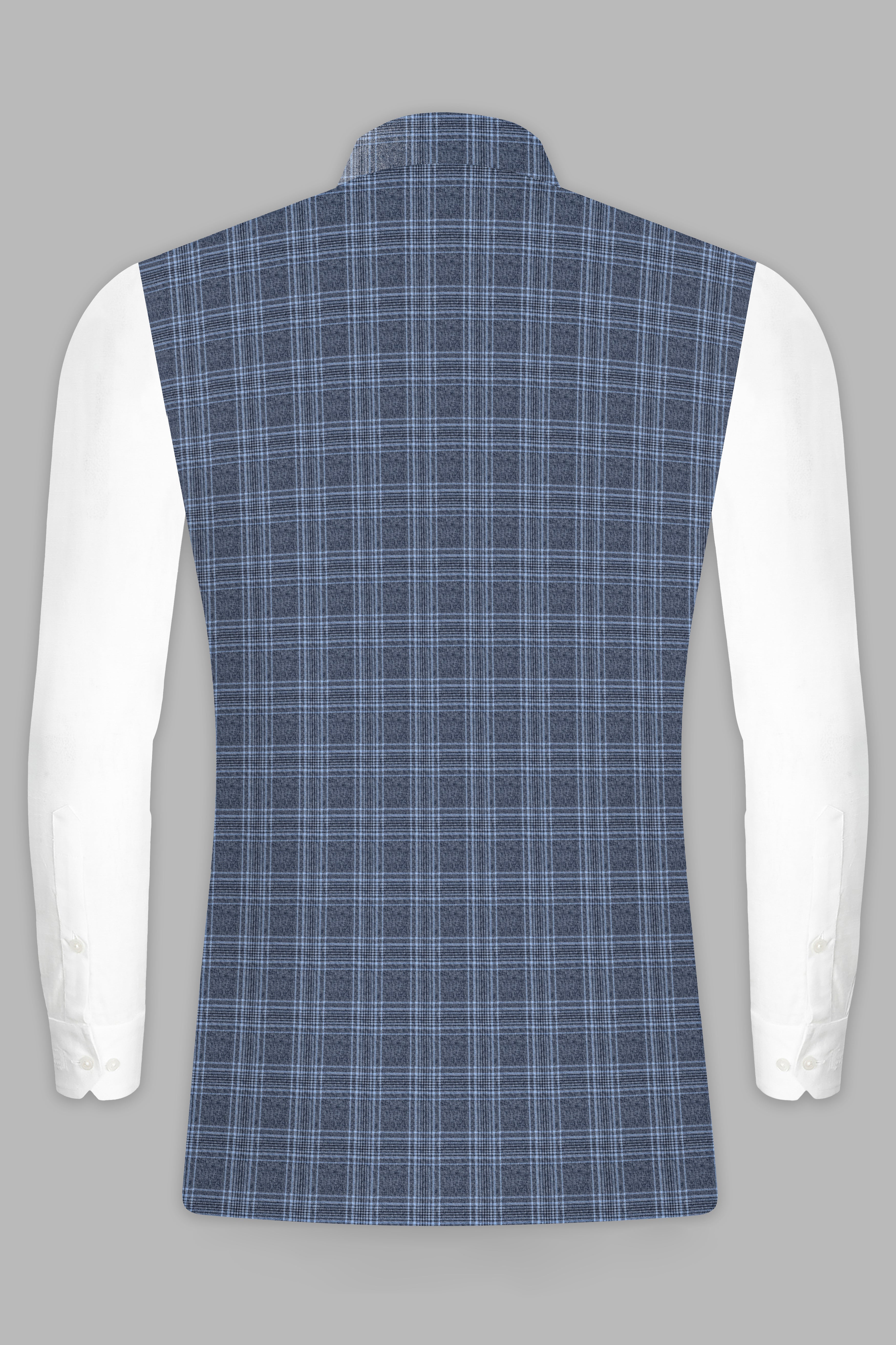 Dolphin And Casper Blue Checkered Wool Rich Nehru jacket