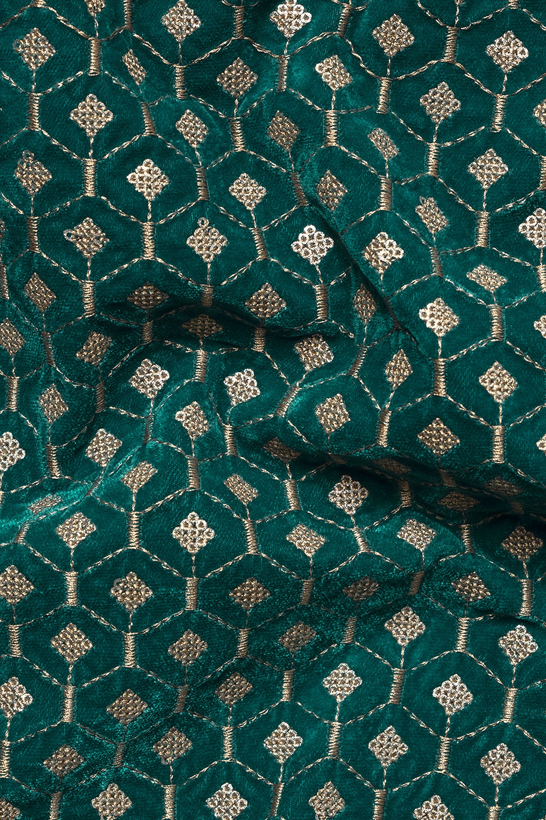 Sherpa Green and Givry Cream Hexagon Sequin and Thread Embroidered Designer Nehru Jacket