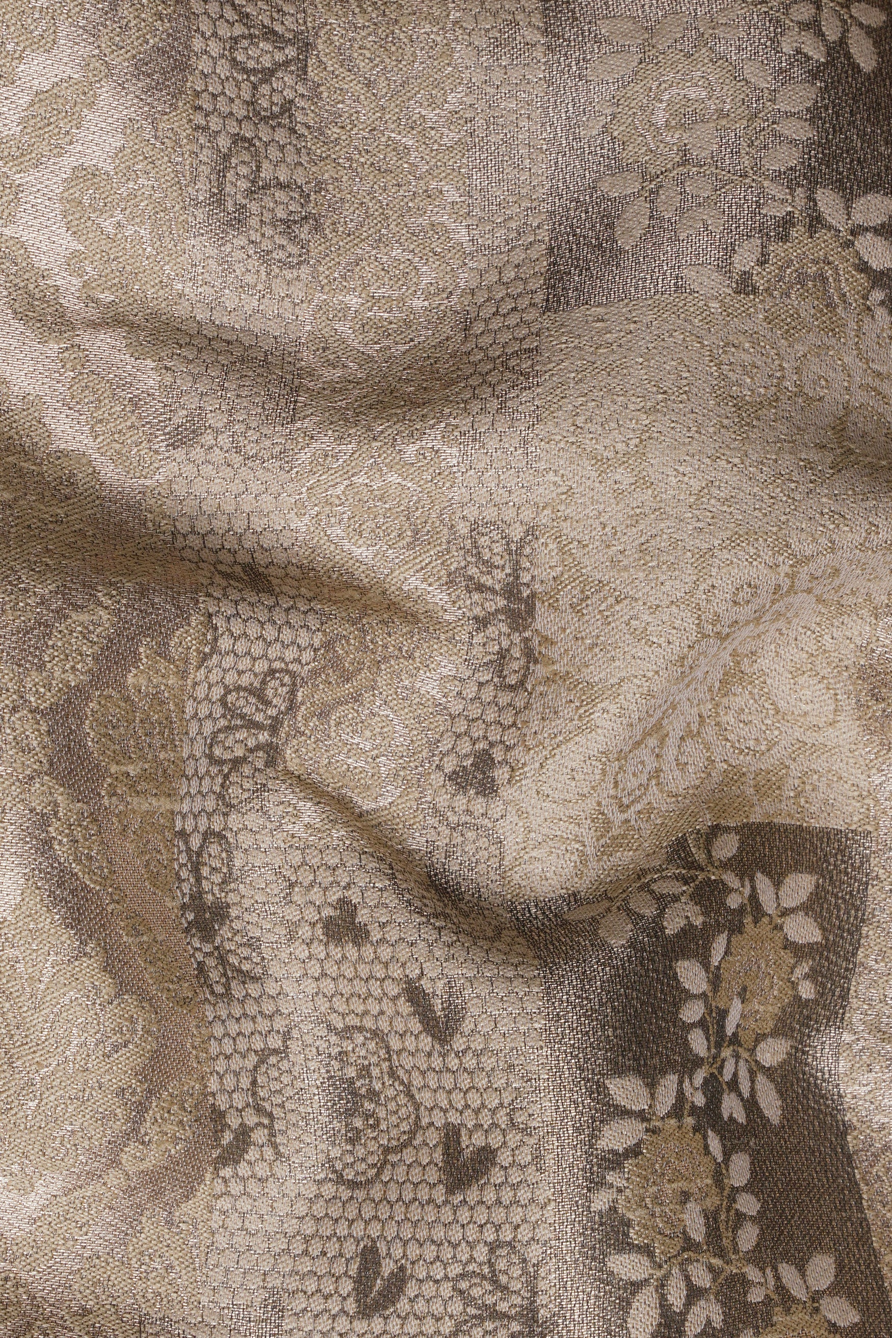 Cashmere and Sandrift Brown Floral Jacquard Textured Designer Nehru Jacket