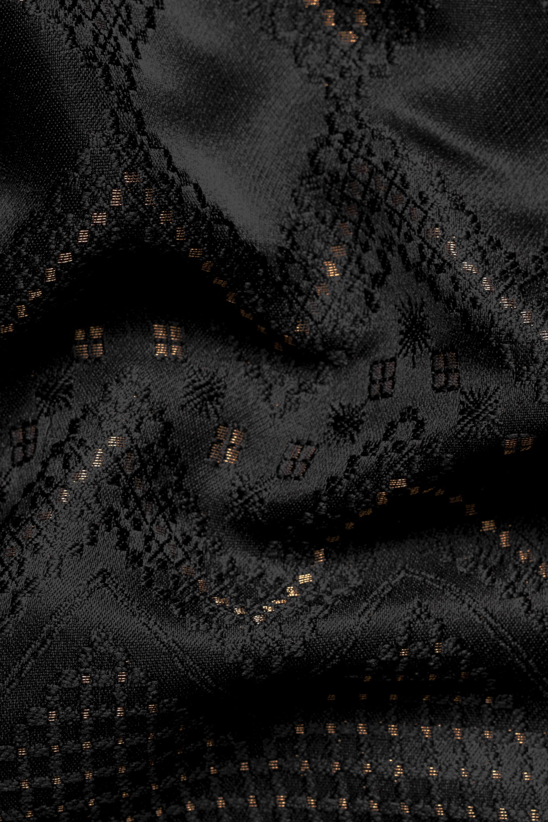 Jade Black and Sandrift Brown Chevron Thread Embroidered Designer Nehru Jacket WC3465-36, WC3465-38, WC3465-40, WC3465-42, WC3465-44, WC3465-46, WC3465-48, WC3465-50, WC3465-52, WC3465-54, WC3465-56, WC3465-58, WC3465-60