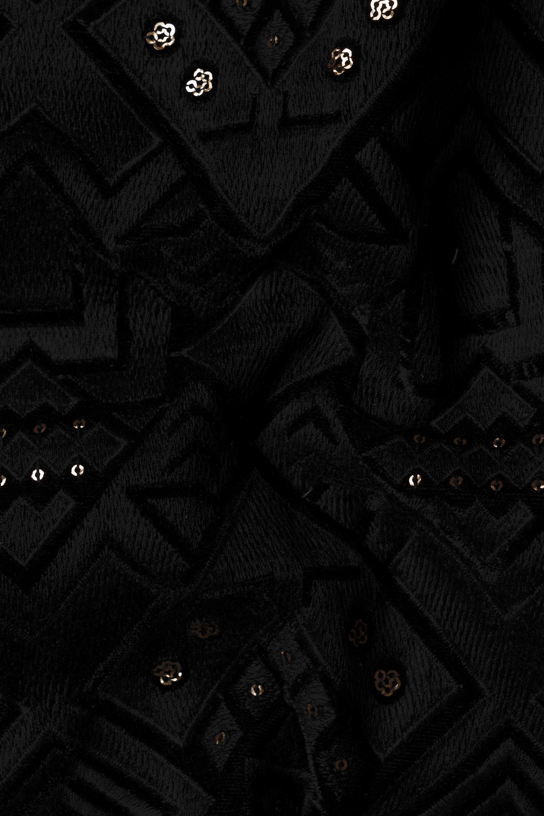 Jade Black Geometric Sequin and Thread Embroidered Designer Nehru Jacket WC3467-36, WC3467-38, WC3467-40, WC3467-42, WC3467-44, WC3467-46, WC3467-48, WC3467-50, WC3467-52, WC3467-54, WC3467-56, WC3467-58, WC3467-60