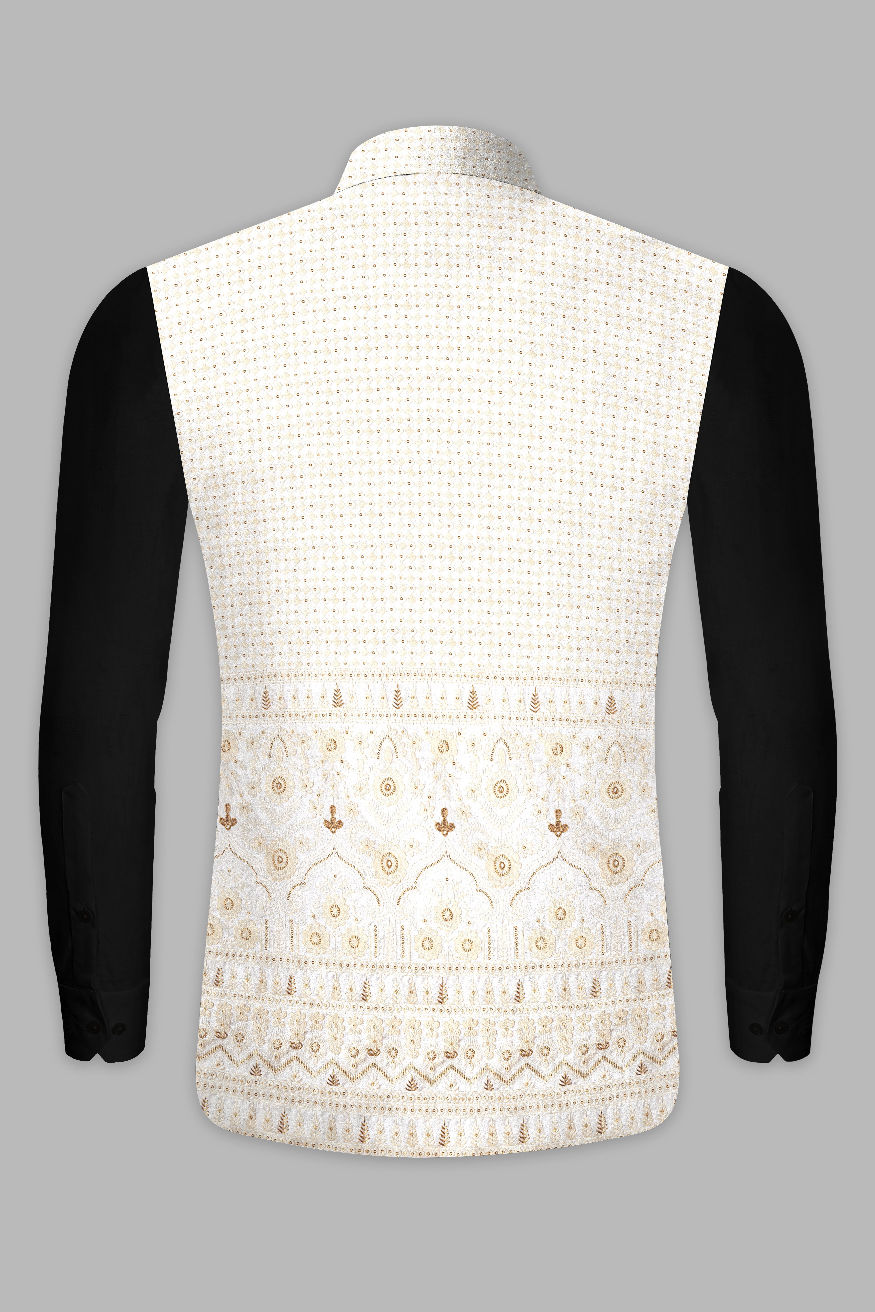 Sand Cream Thread and Sequin Embroidered Nehru Jacket WC3538-36,  WC3538-38,  WC3538-40,  WC3538-42,  WC3538-44,  WC3538-46,  WC3538-48,  WC3538-50,  WC3538-52,  WC3538-54,  WC3538-56,  WC3538-58,  WC3538-60