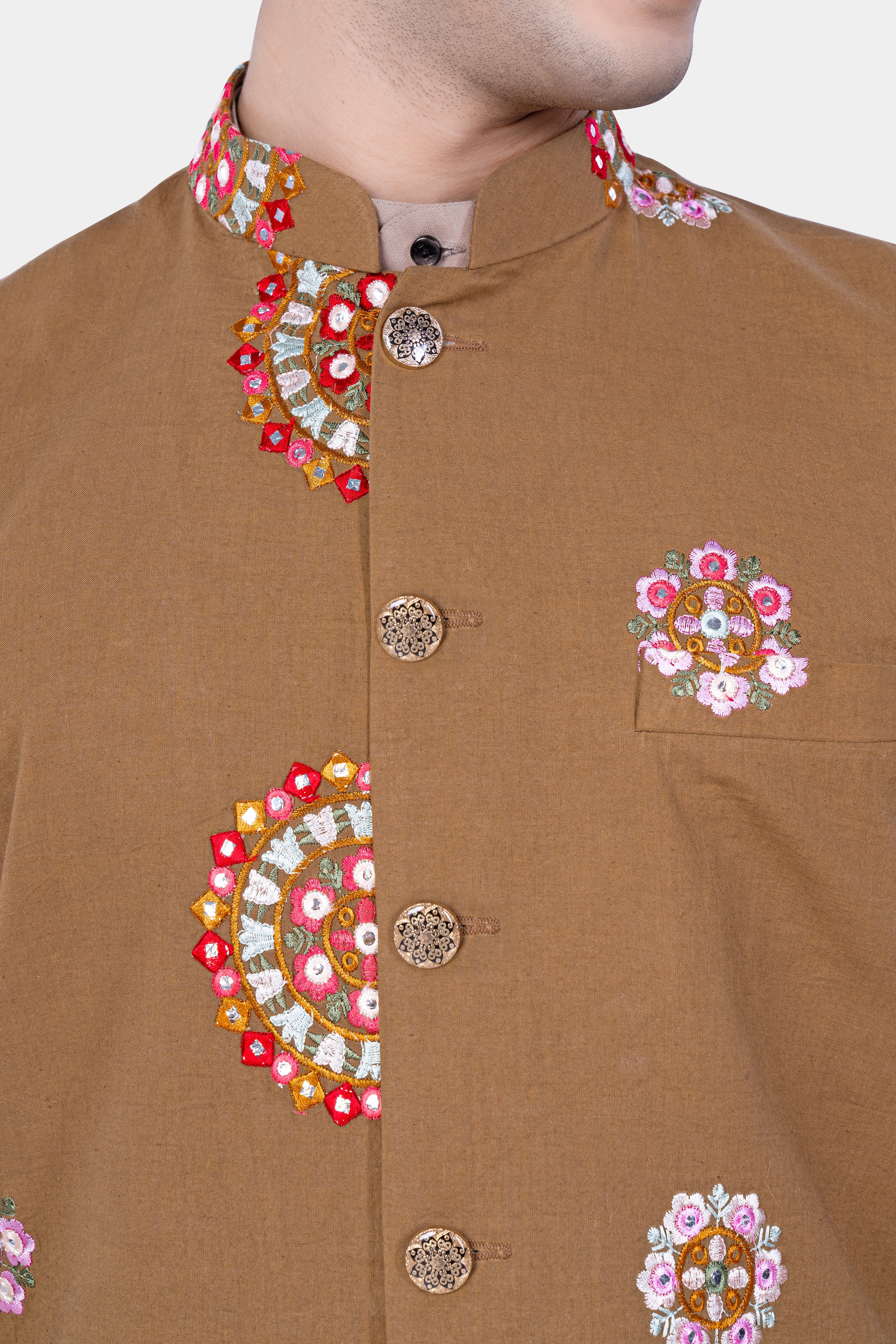 Spicy Mix Brown With Shisha work Embroidered Nehru Jacket