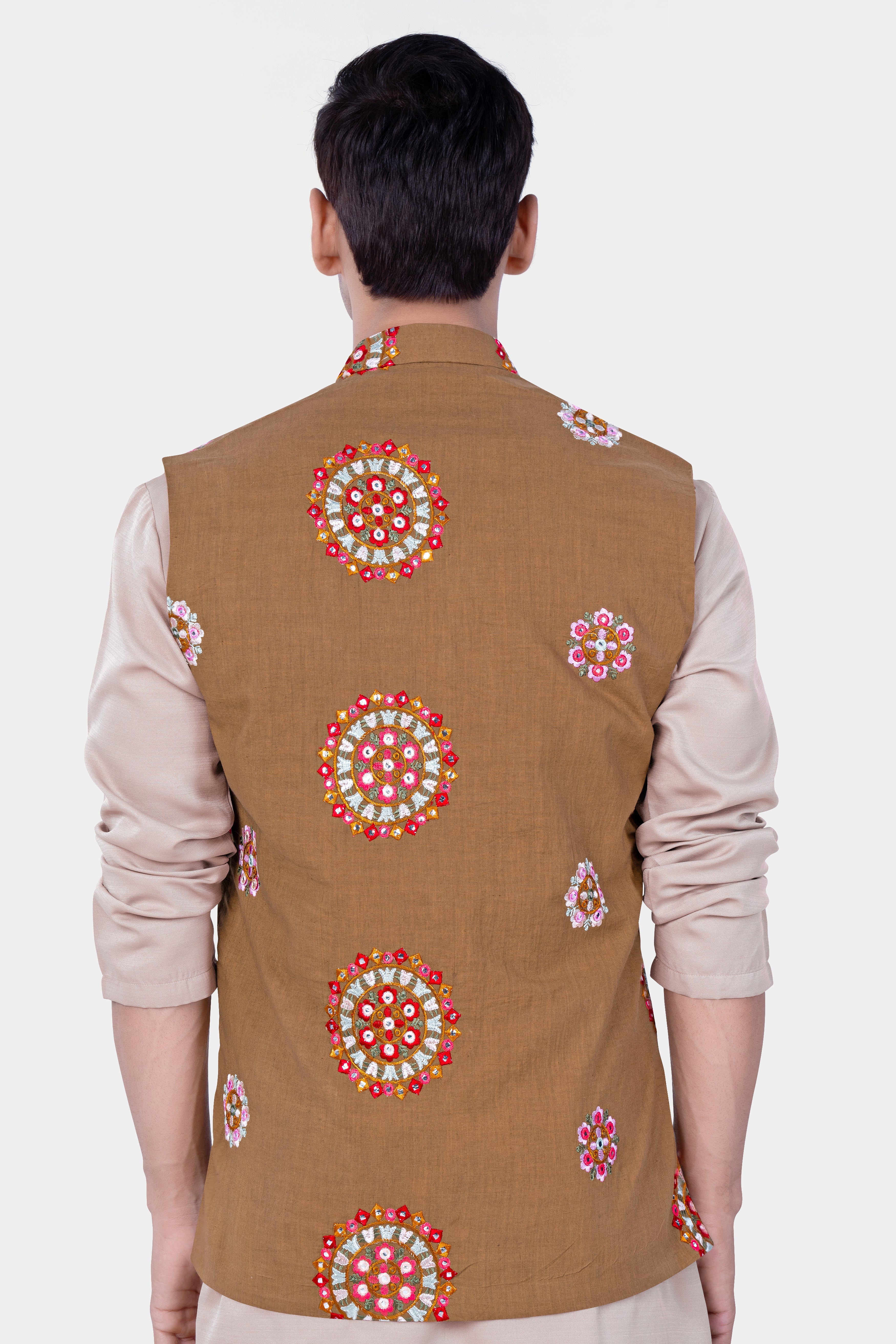 Spicy Mix Brown With Shisha work Embroidered Nehru Jacket