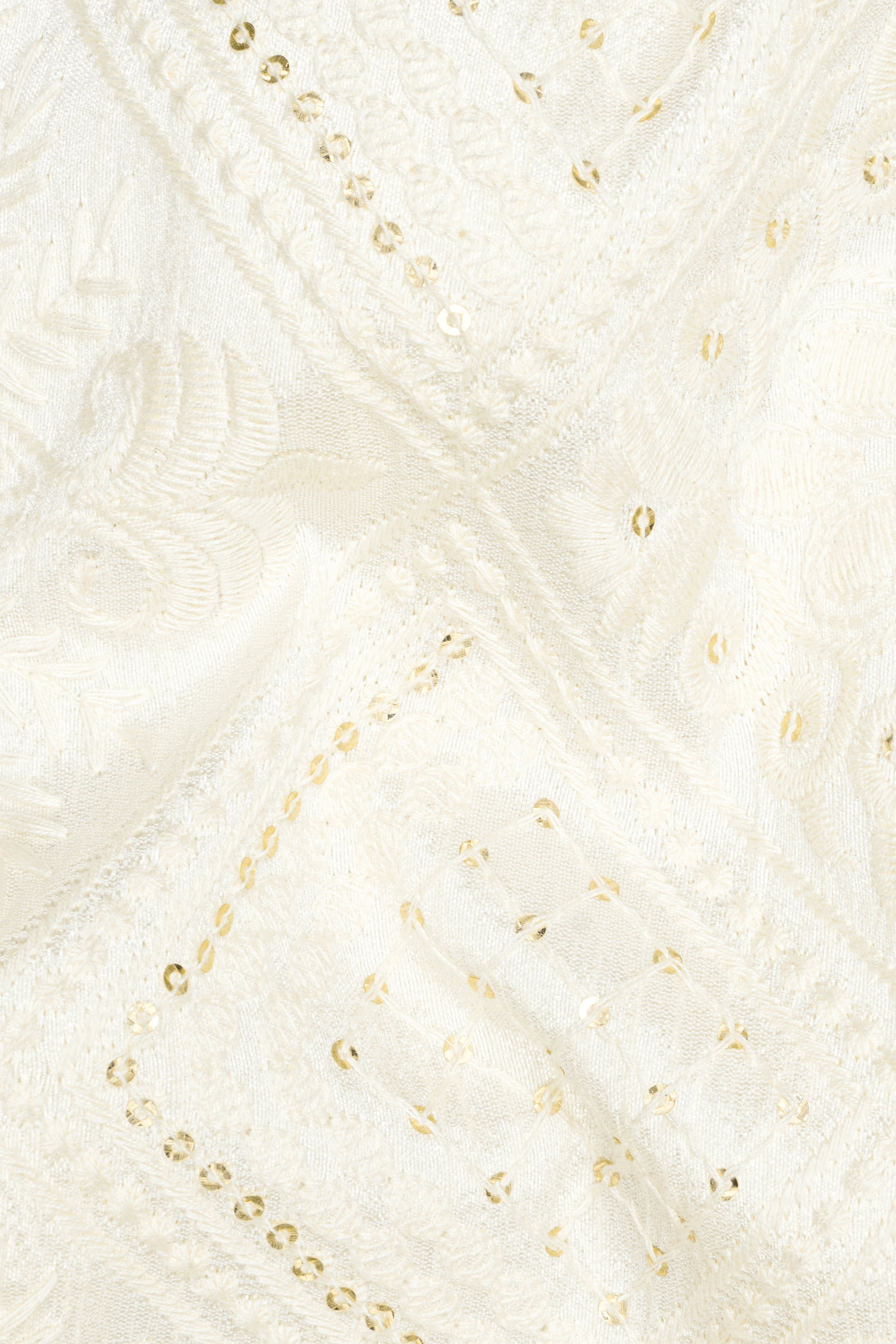 Eggshell Cream Trellis Sequin And Thread Embroidered Nehru Jacket