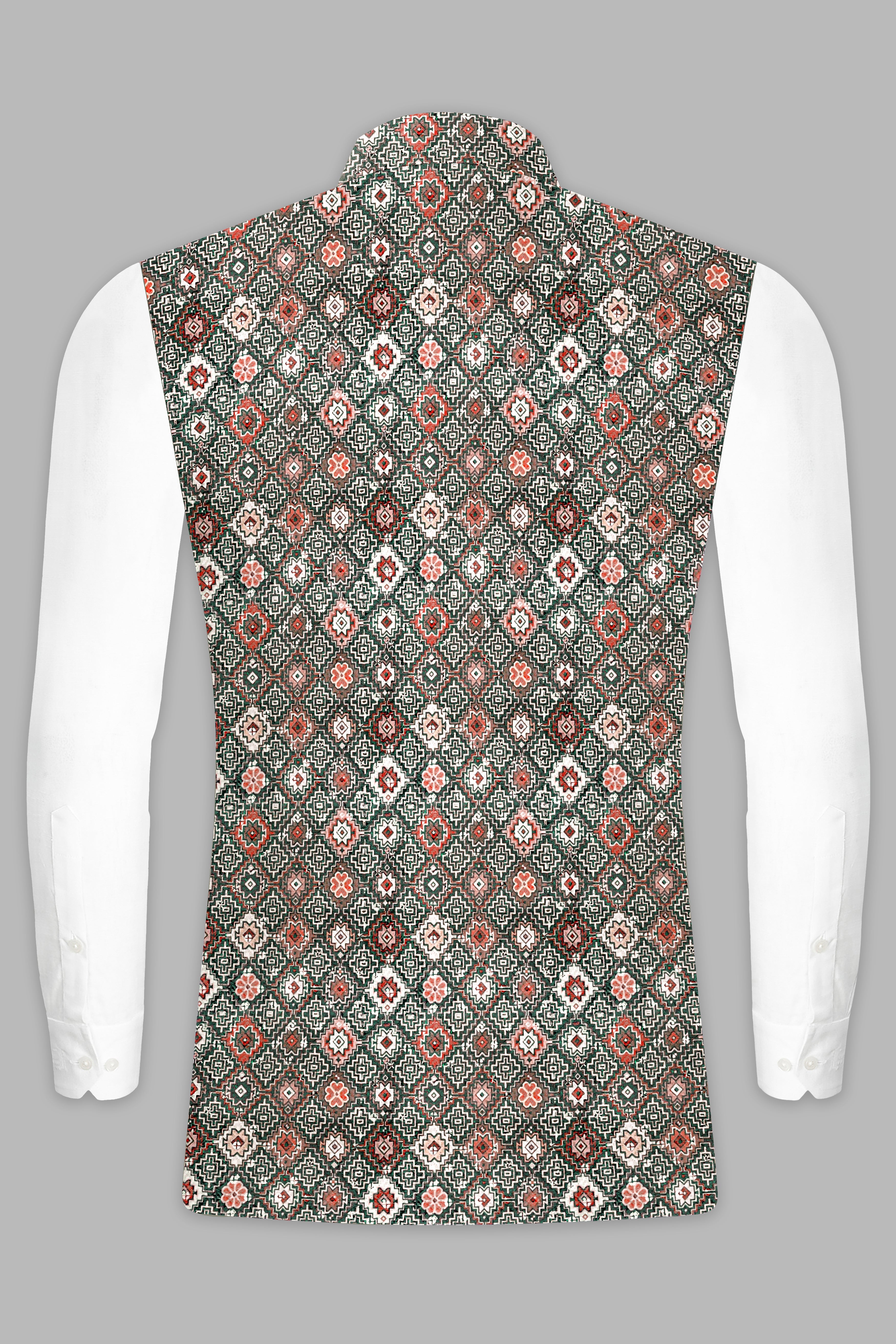 Ironside Green And Rosy Pink Multicolour Thread Embroidered Nehru Jacket