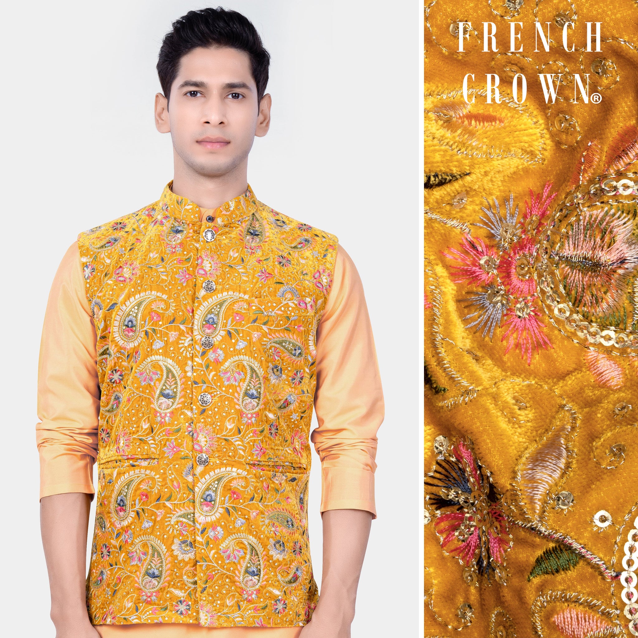 Floral Embroidered Silk Nehru Jacket