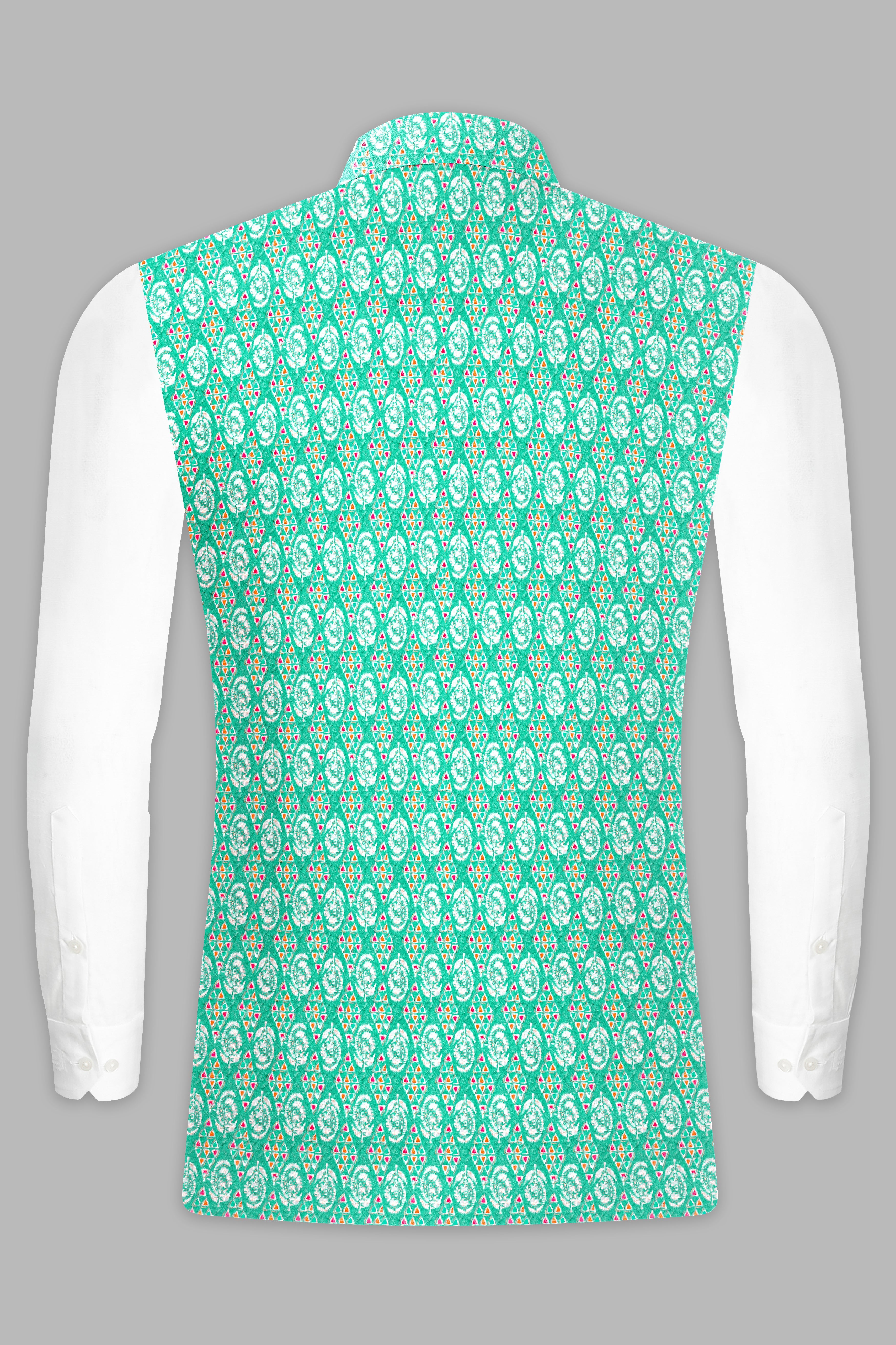 Caribbean Blue And Brilliant Rose Pink Designer Thread Embroidered Nehru Jacket