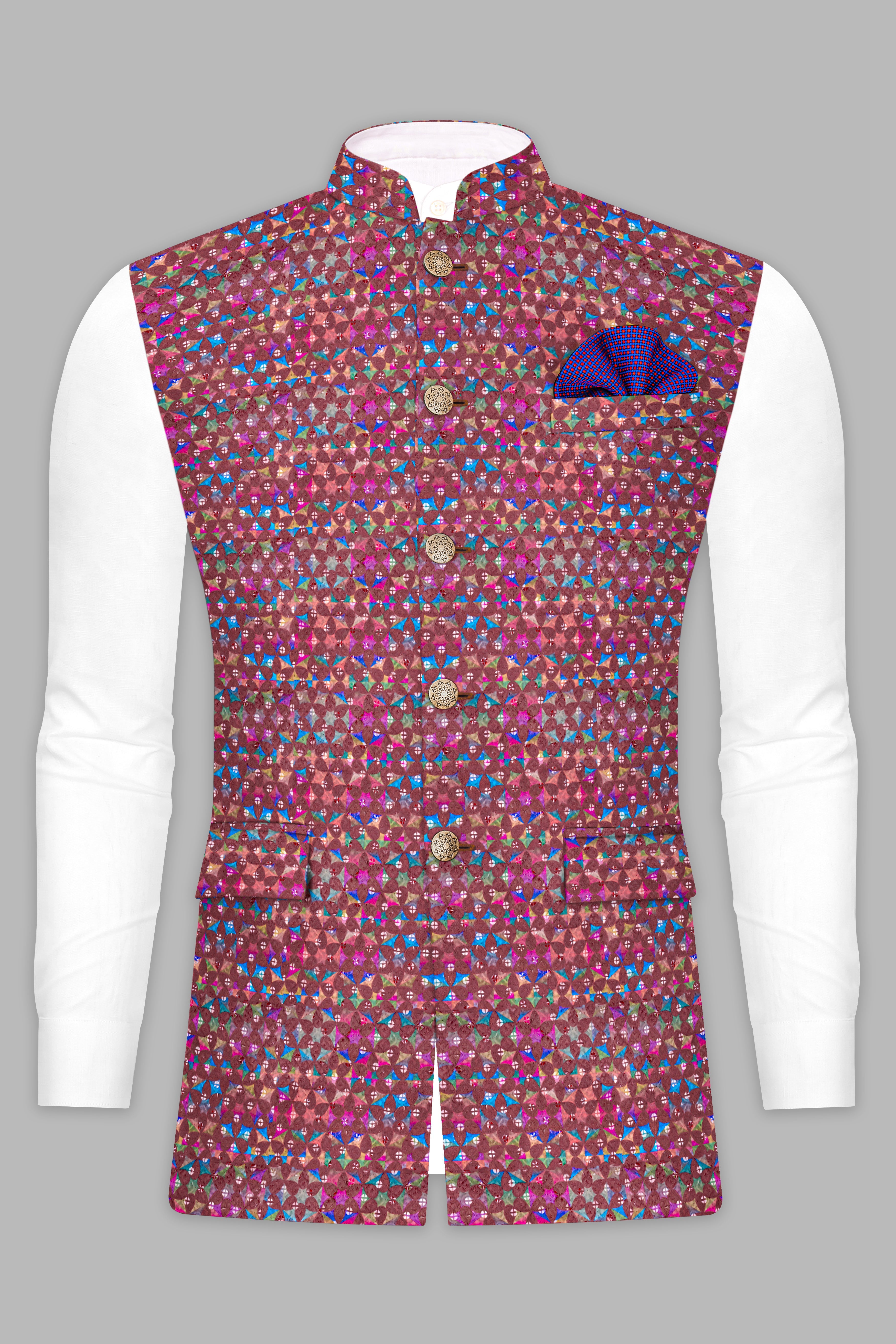 Cordovan Brown And Trendy Purple Multicolour Embroidered Nehru Jacket