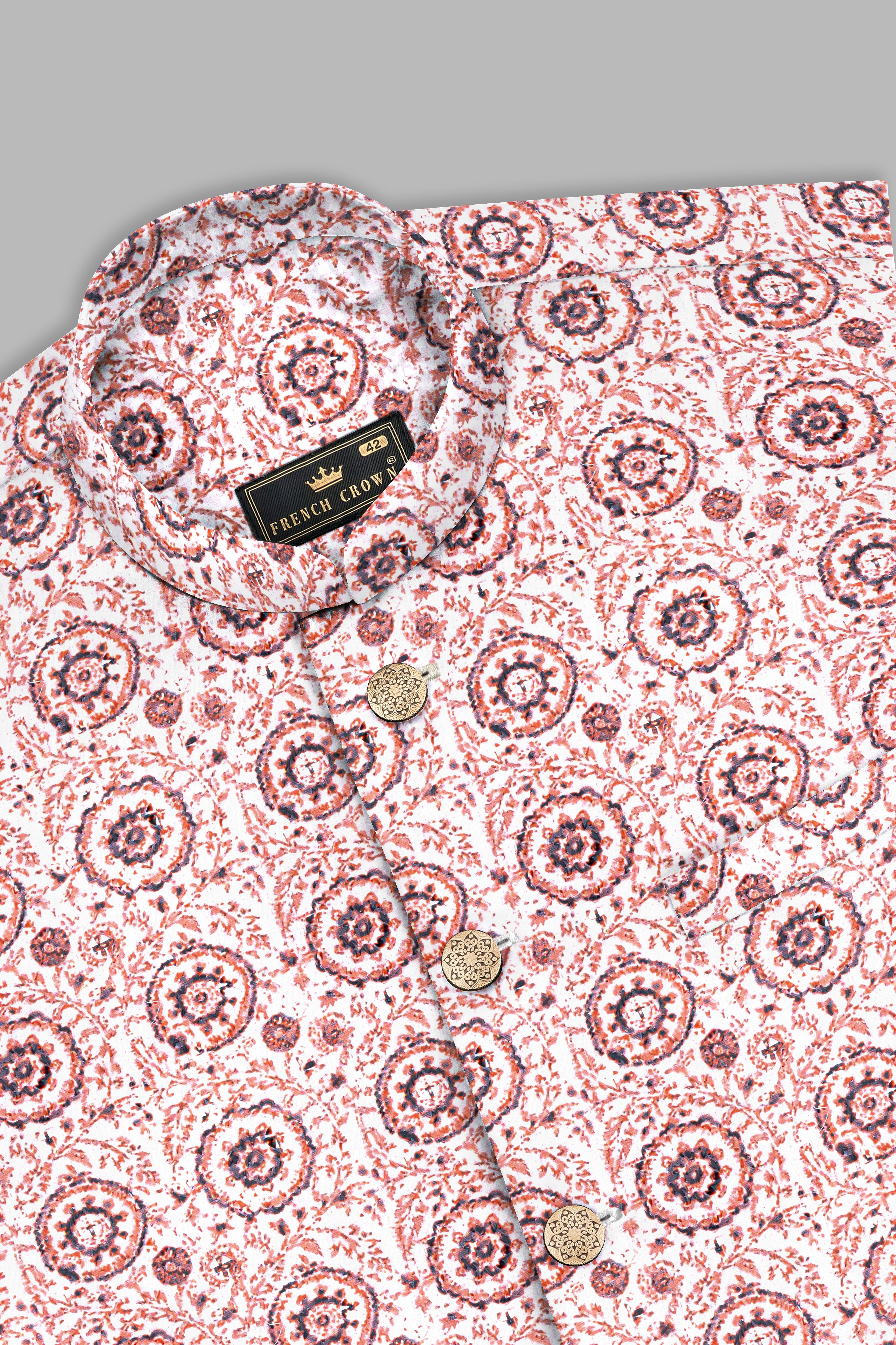 Copper Rust Brown And Bright White Embroidered Nehru Jacket