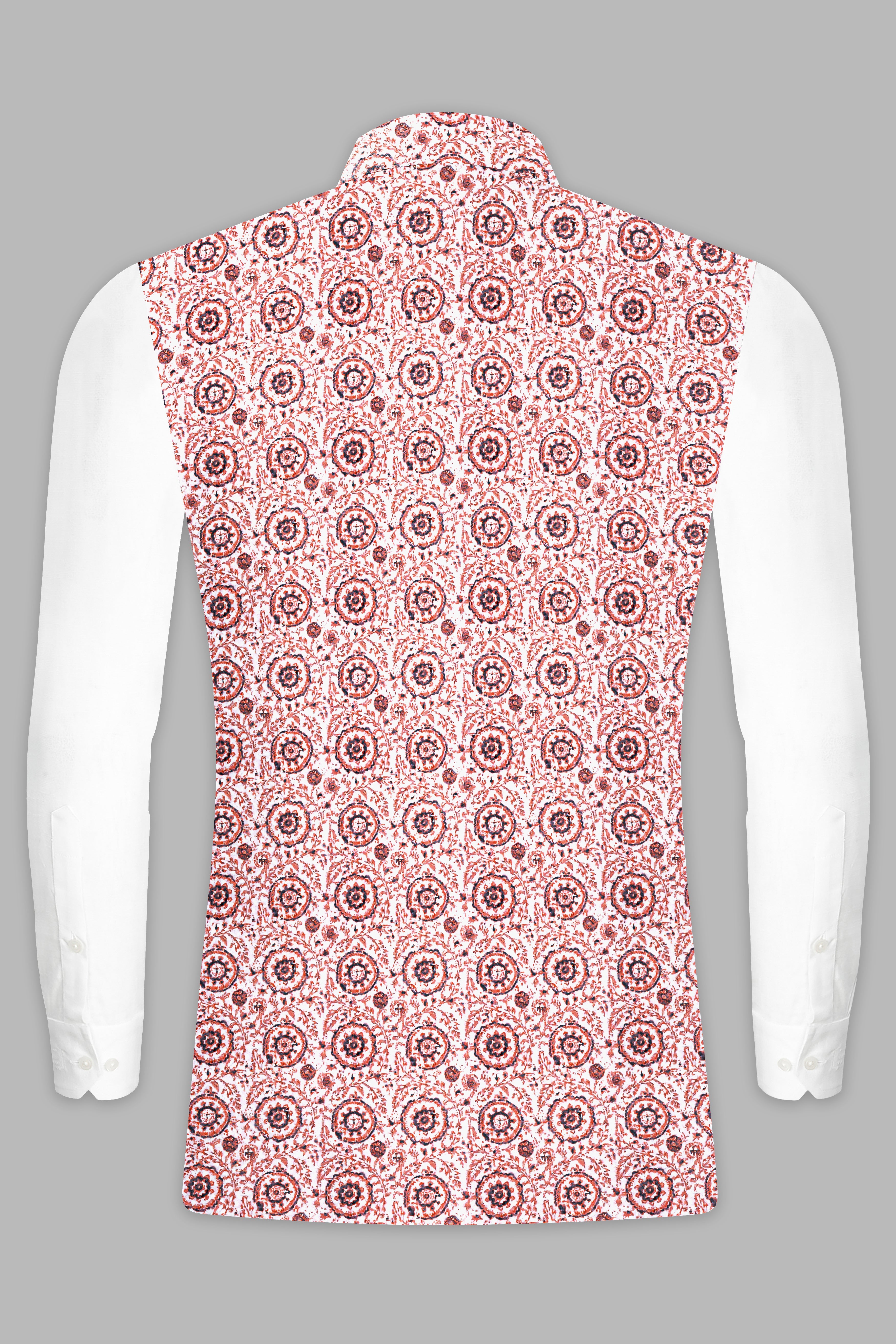 Copper Rust Brown And Bright White Embroidered Nehru Jacket