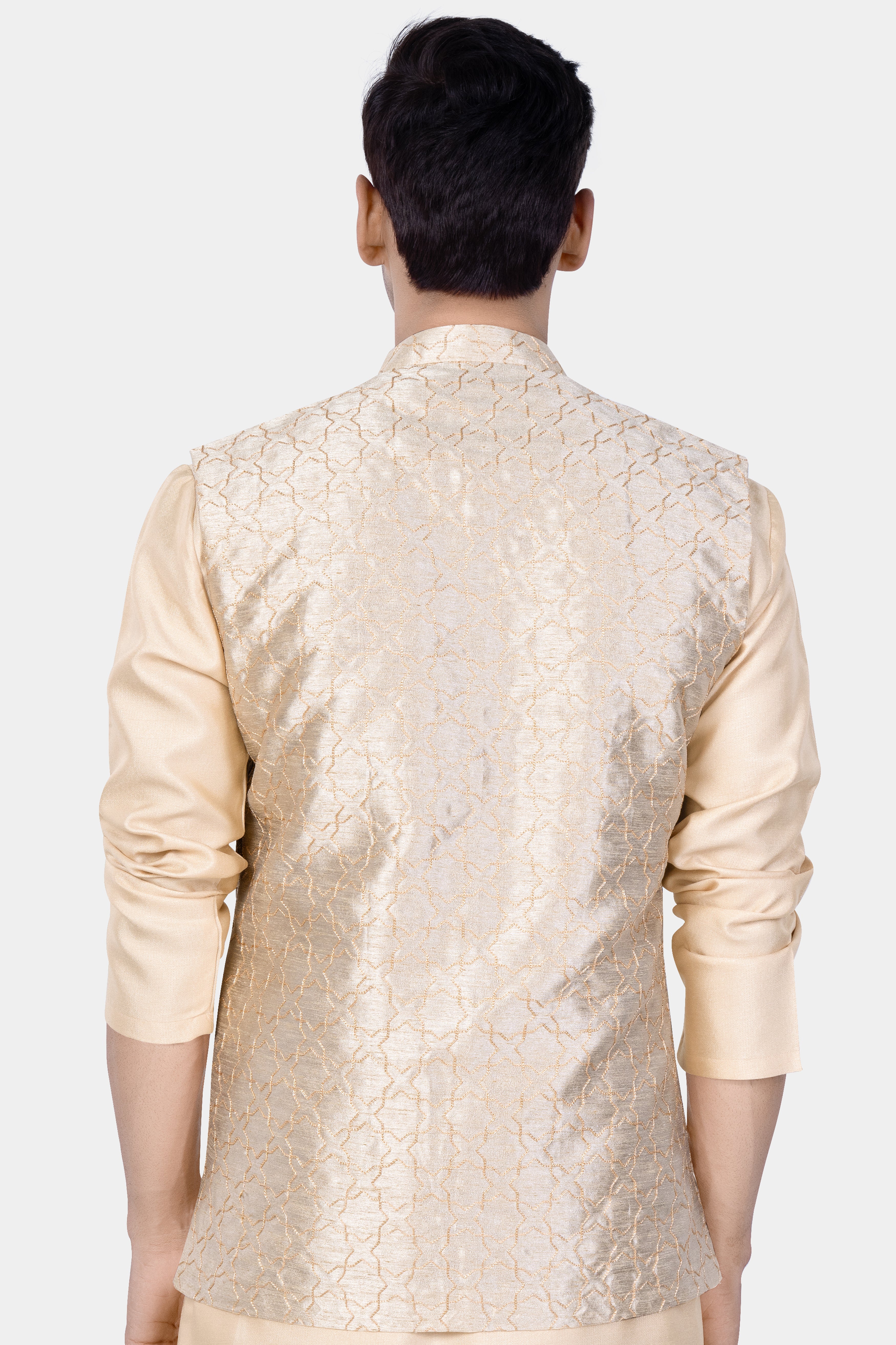 Pearl Bush Cream hexagon Designer Embroidered Nehru Jacket