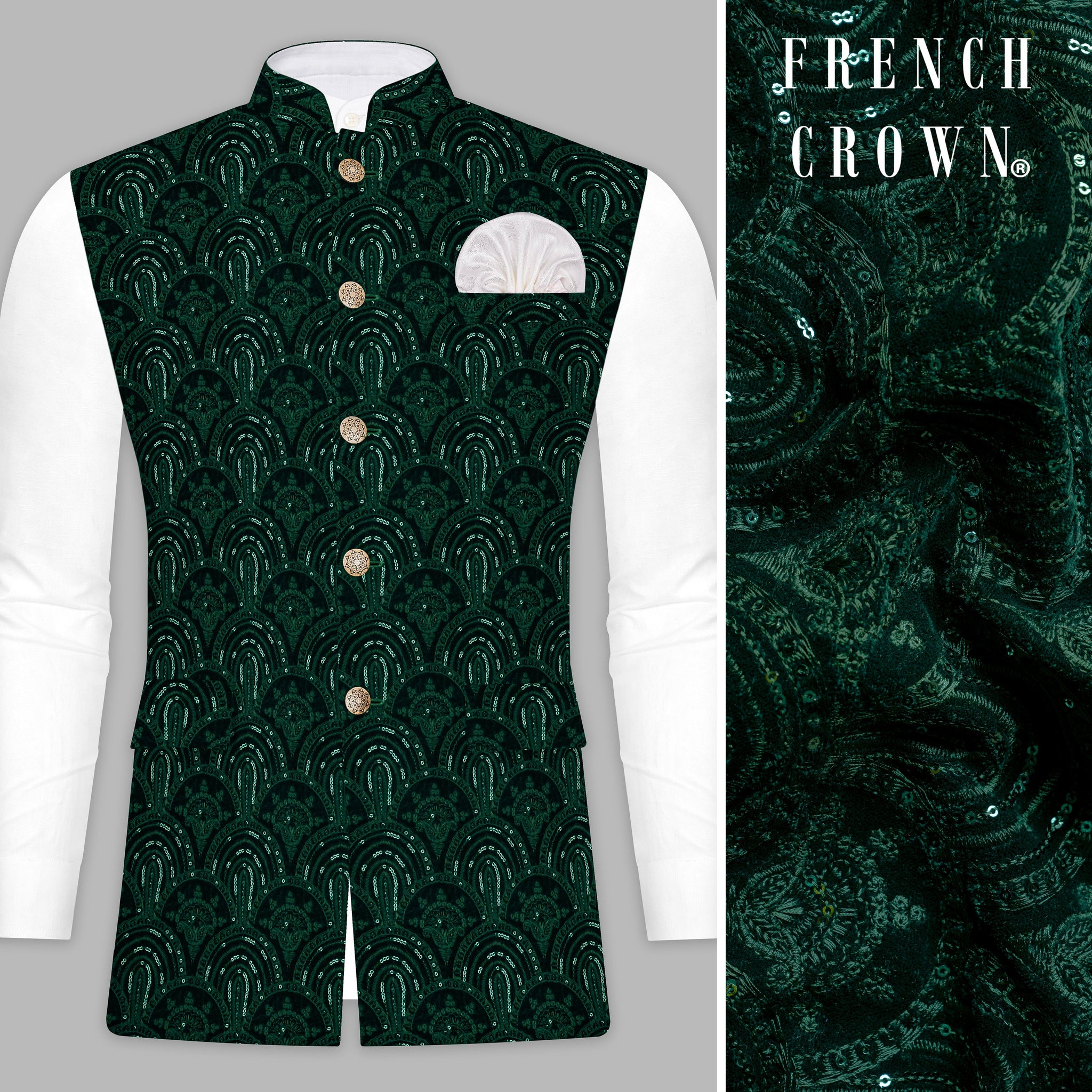 Men'S Olive Green Sequins And Embroidered Nehru Jacket