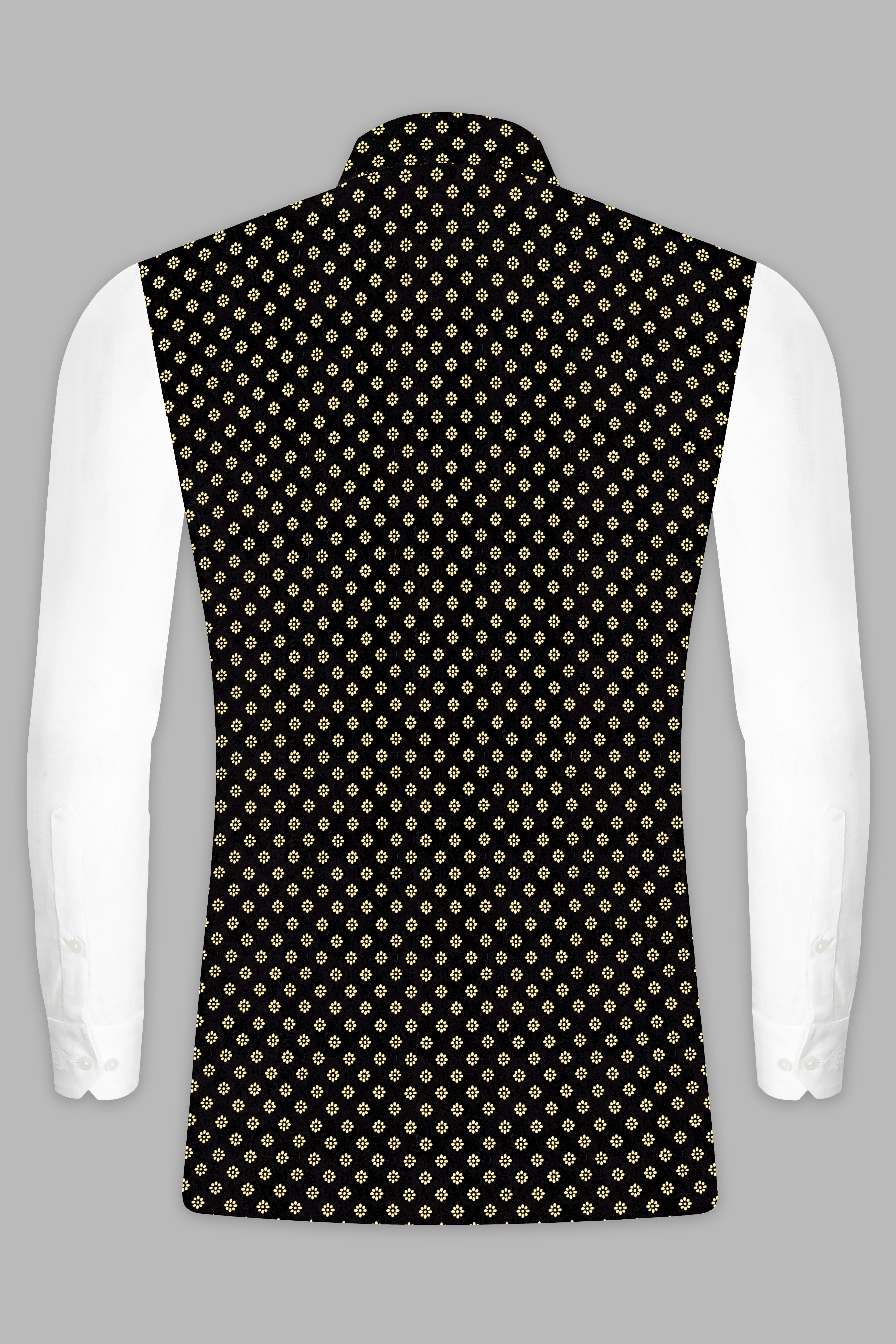 Jade Black Velvet Golden Flower Printed Designer Nehru Jacket