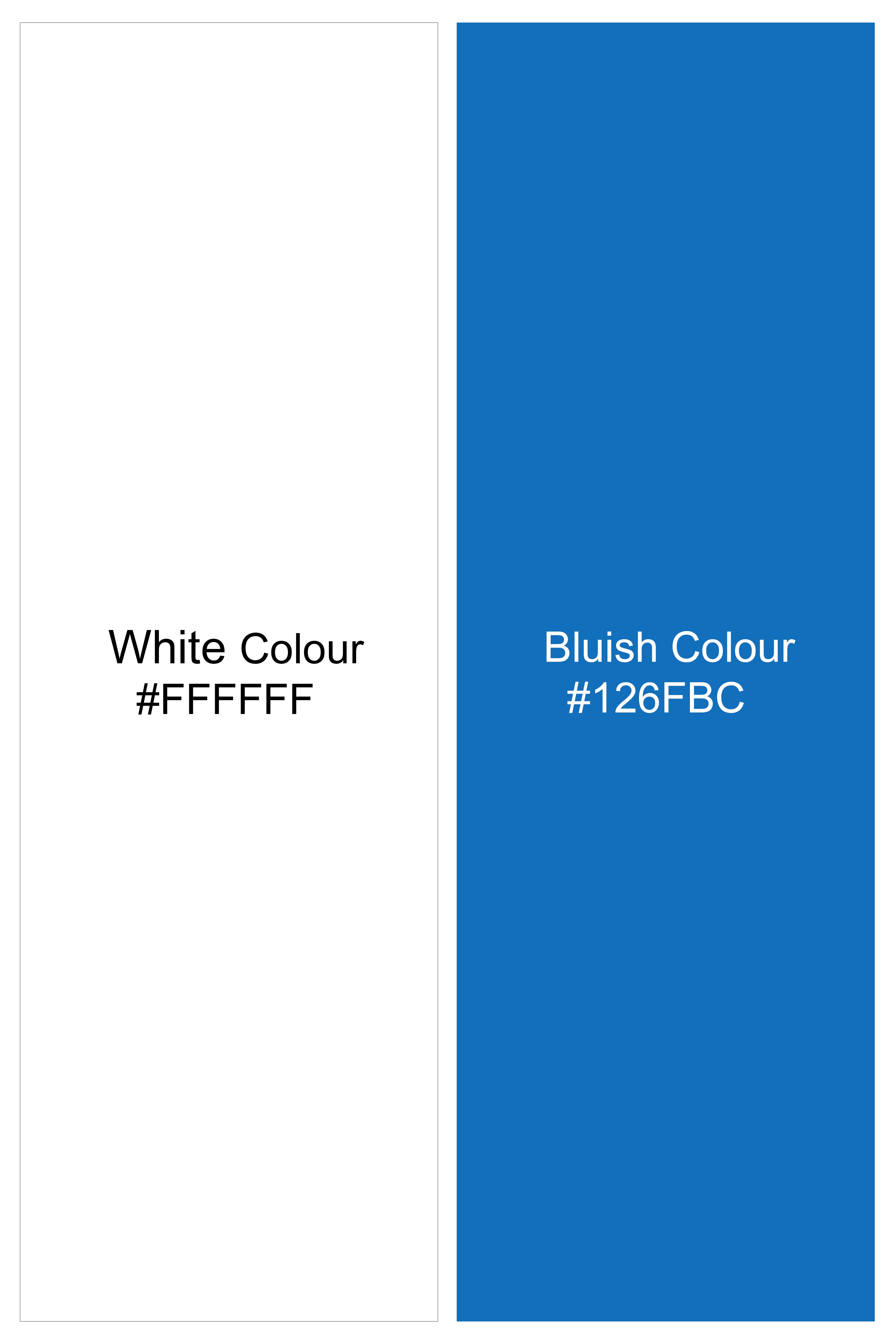 Bluish Blue And Bright White Trellis Designer Embroidered Nehru Jacket