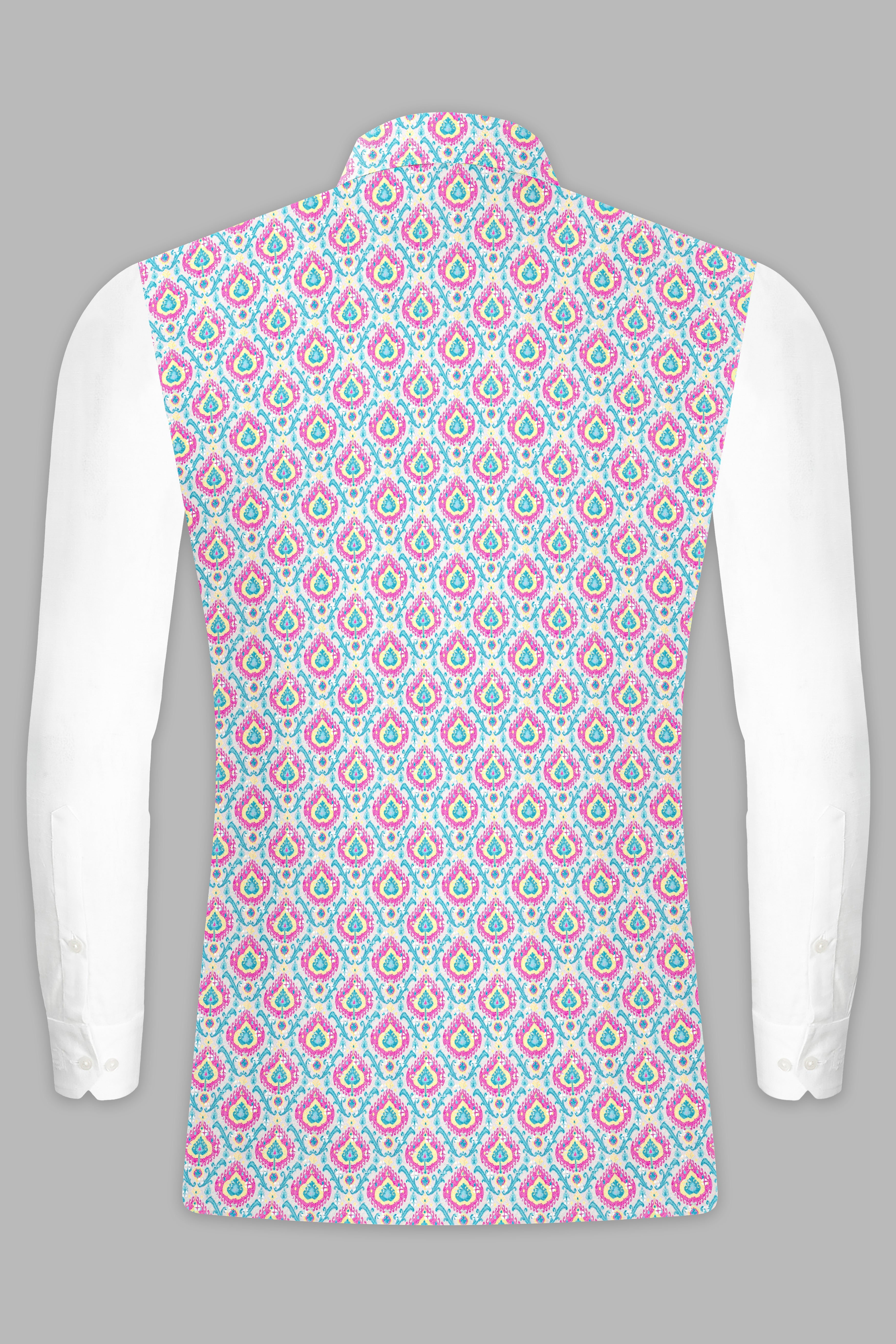 Bright White And lllusion Pink Designer Thread Embroidered Nehru Jacket