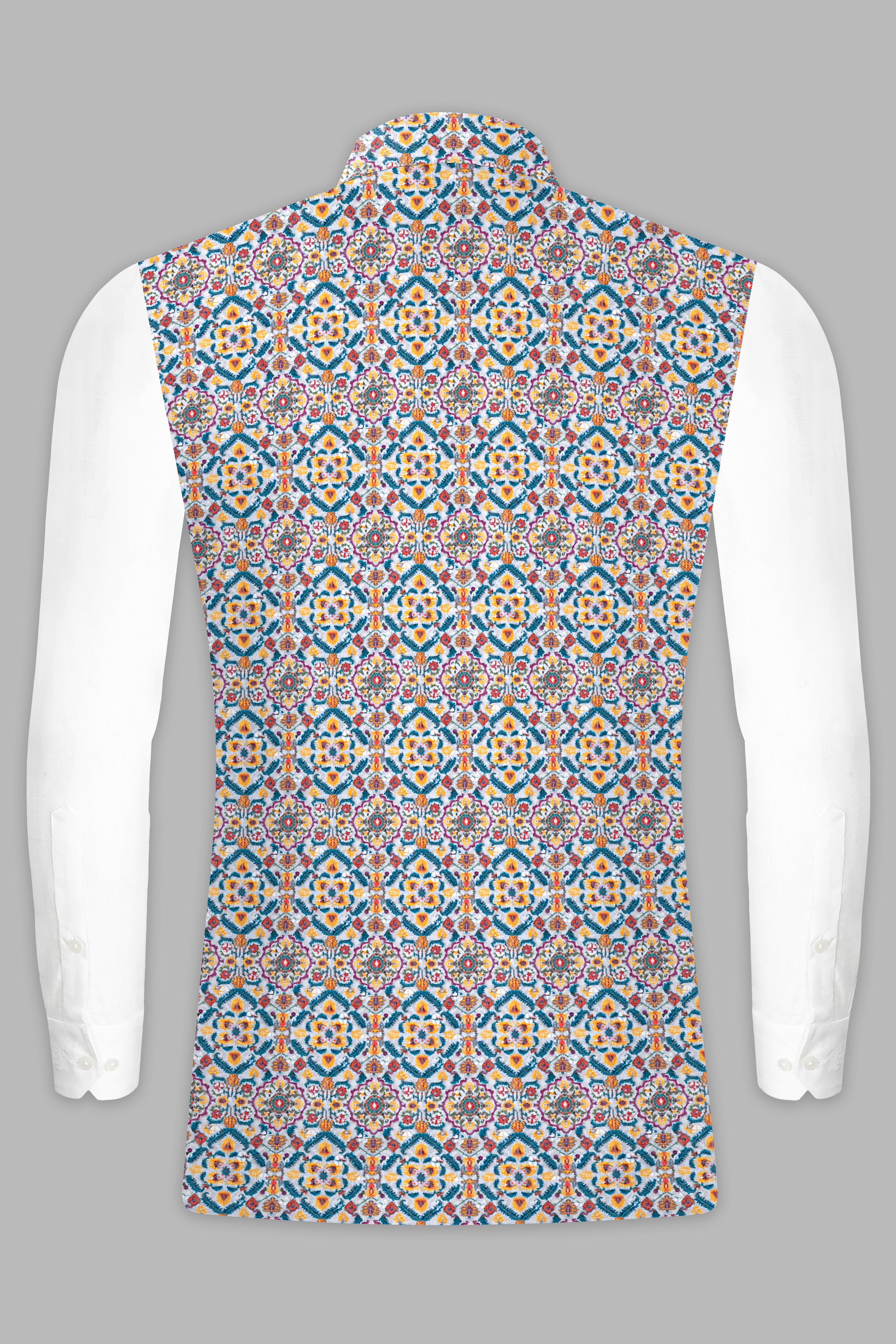 Orient Blue And Tainoi Yellow Designer Thread Embroidered Nehru Jacket