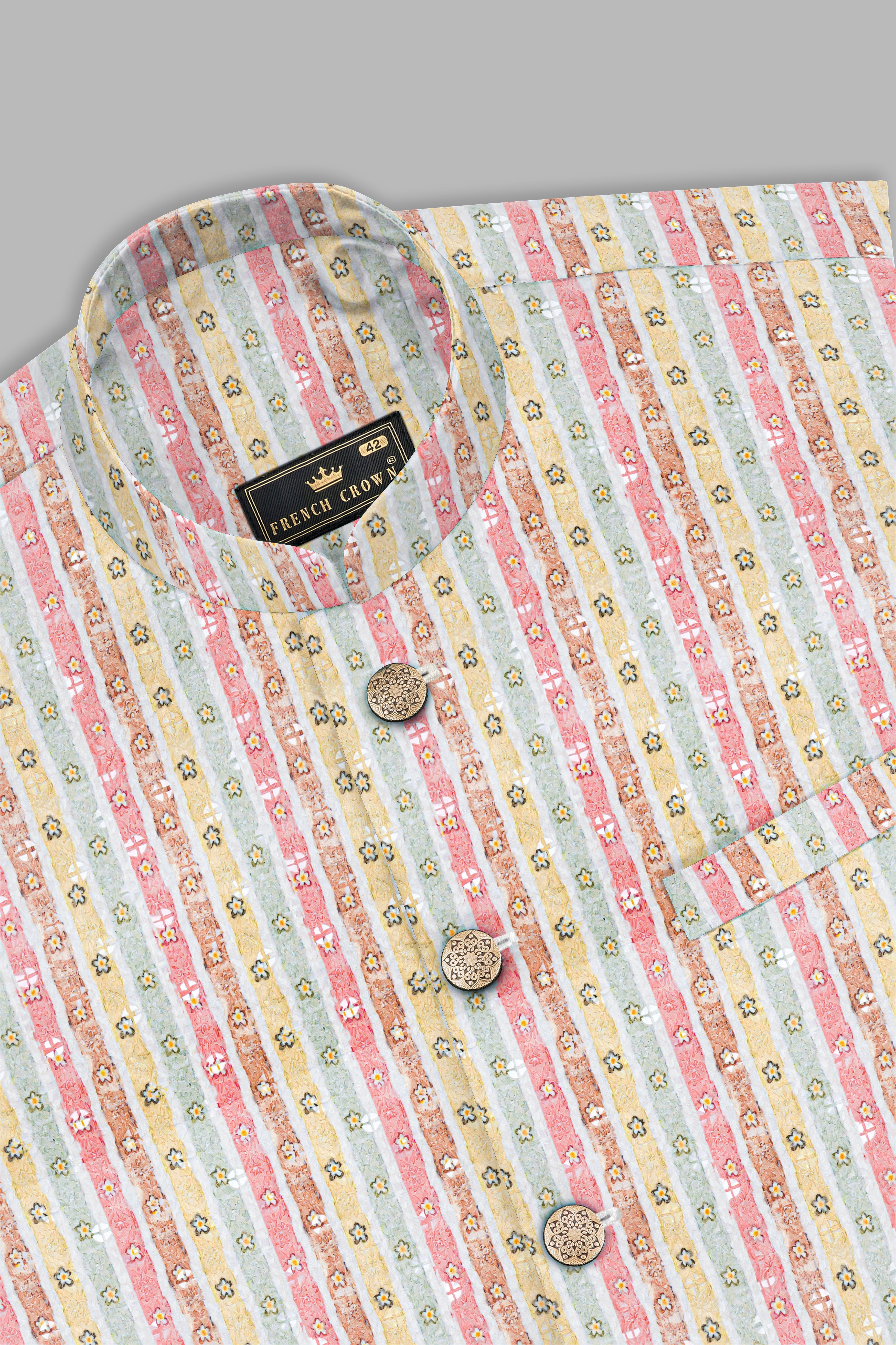 Froly Pink And Apple Blossom Brown MultiColour Designer Thread Embroidered Nehru Jacket