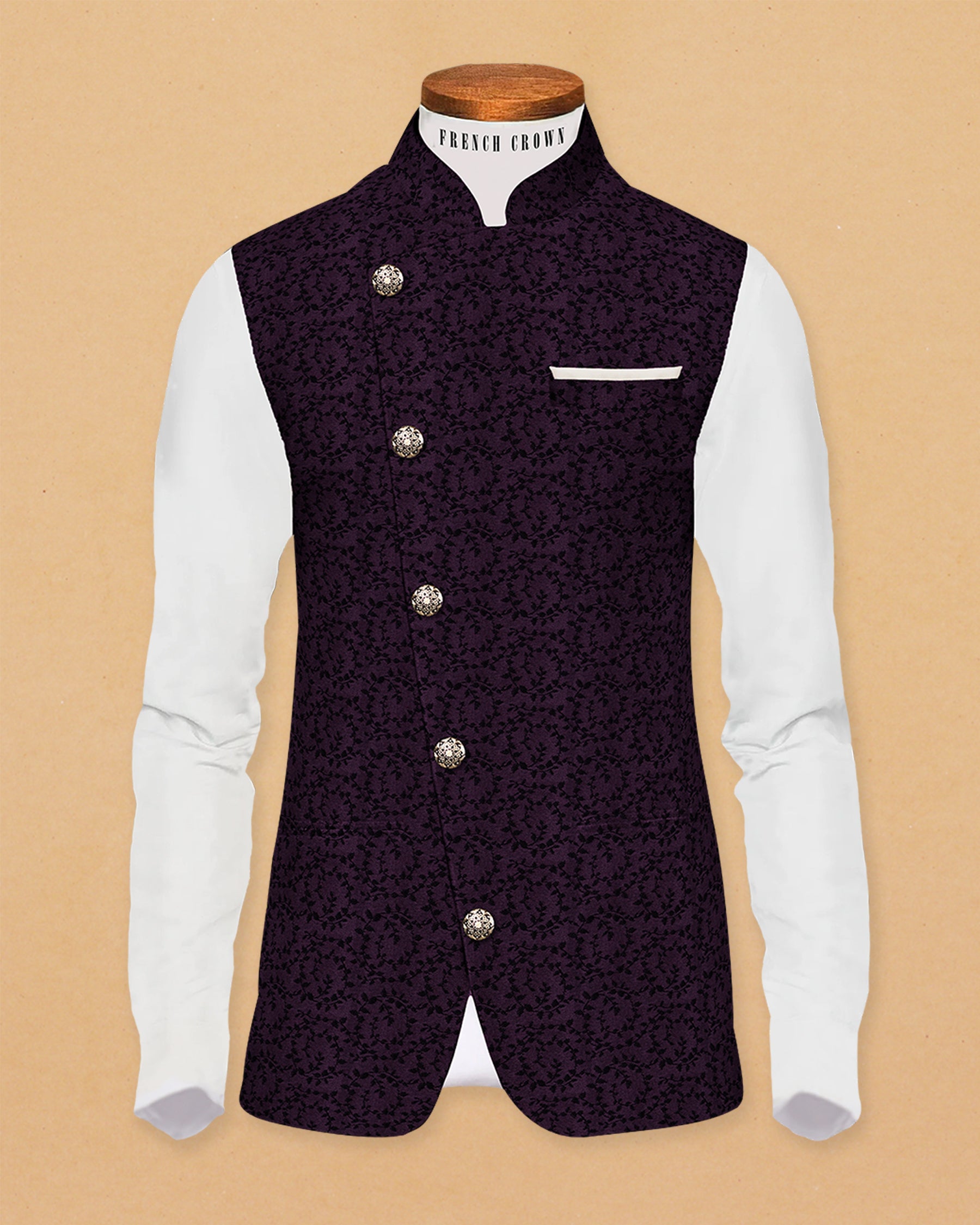 Burgundy Climber-Patterned Jacquard Premium Designer Nehru Jacket