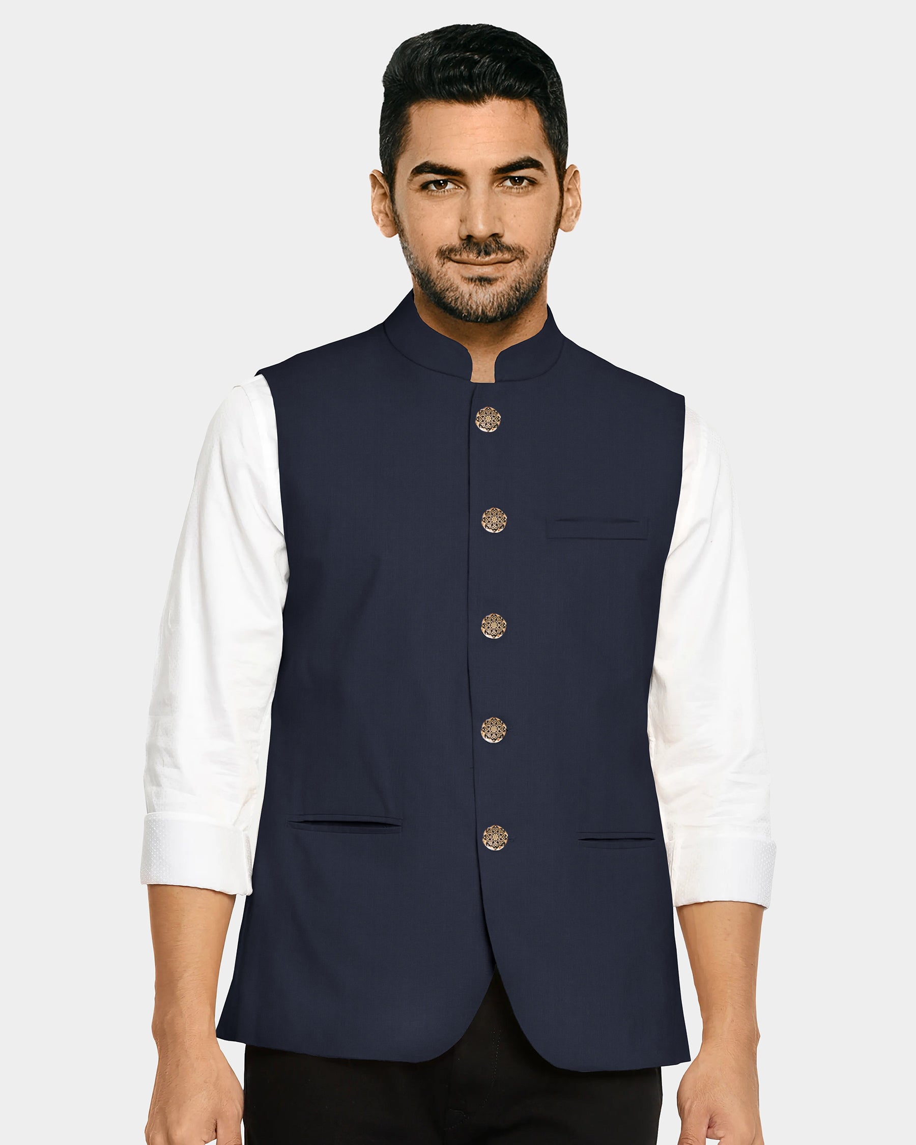 Blue Wool Blend Nehru Jacket