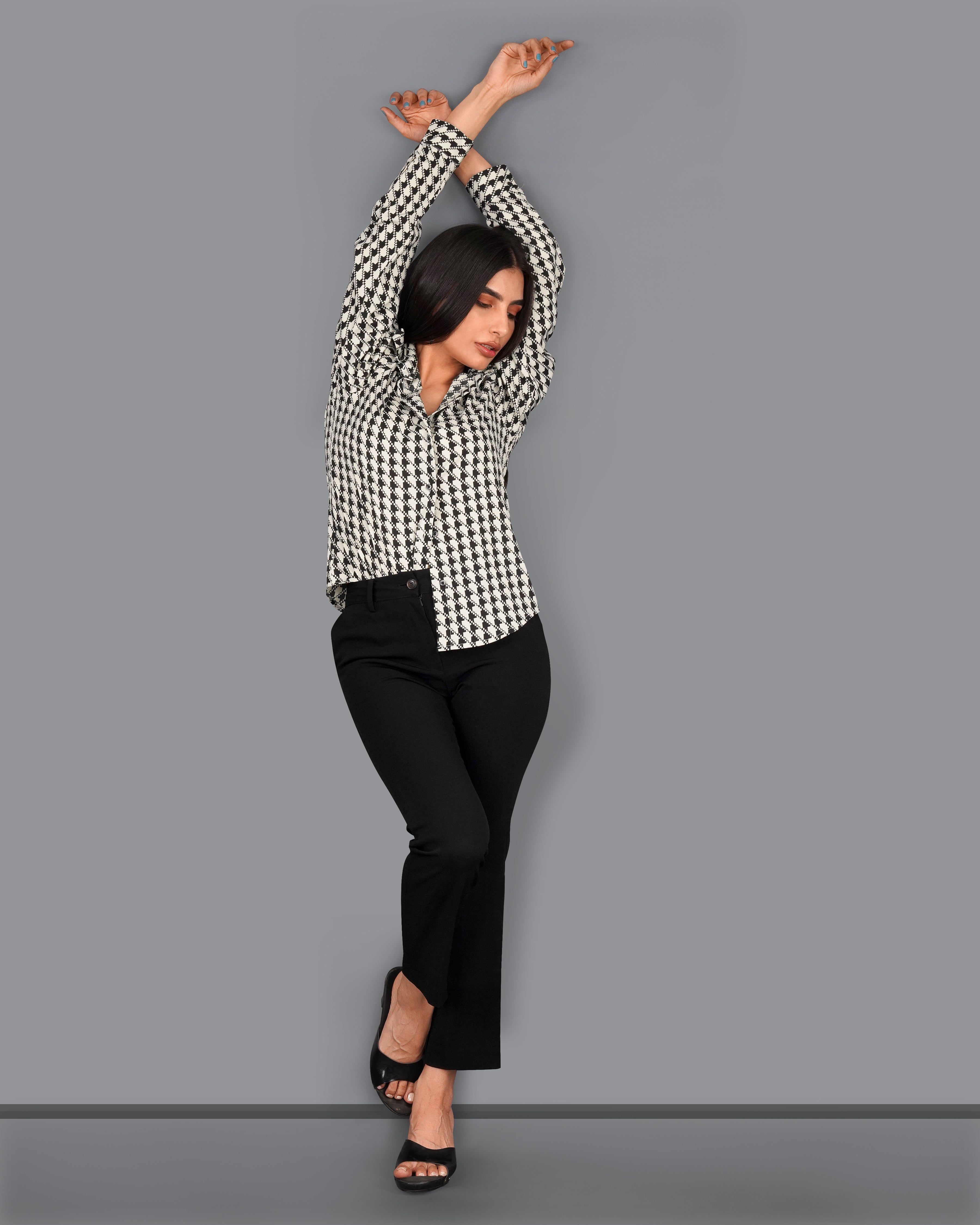 Mercury Cream and Black Houndstooth Premium Tencel Shirt WS006-BLK-32, WS006-BLK-34, WS006-BLK-36, WS006-BLK-38, WS006-BLK-40, WS006-BLK-42
