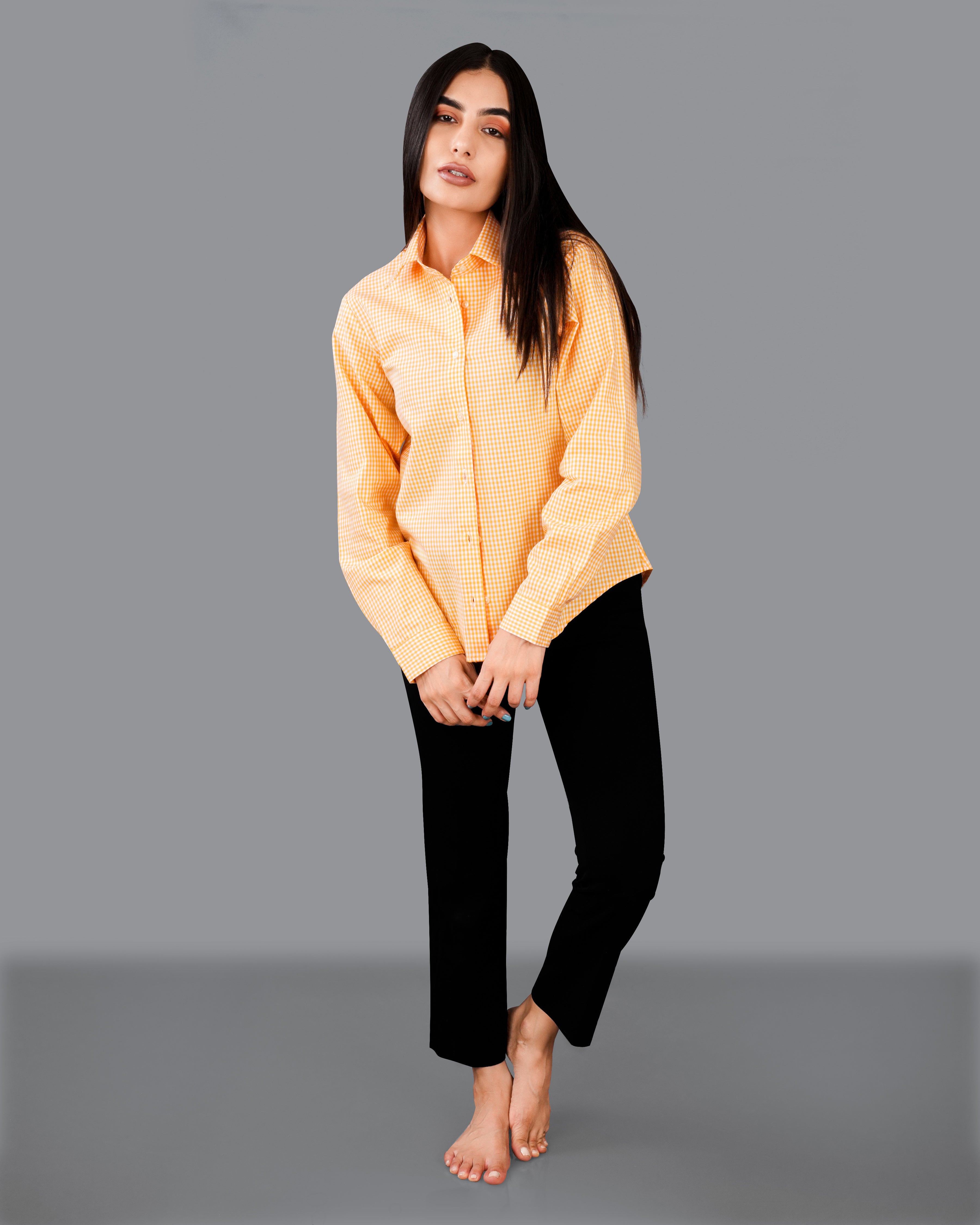 Bright White with Texas Orange Checkered Premium Cotton Shirt WS012-32, WS012-34, WS012-36, WS012-38, WS012-40, WS012-42