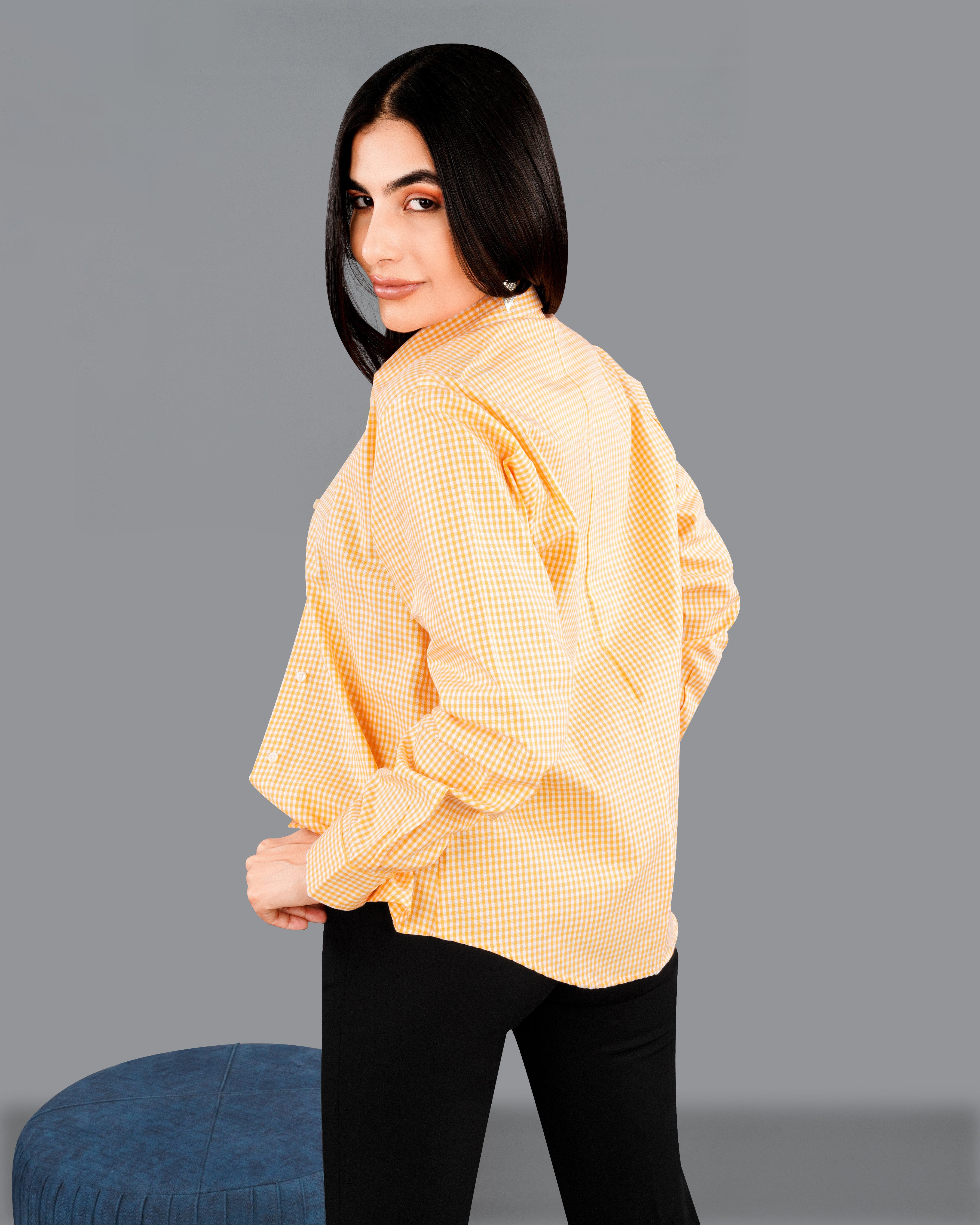 Bright White with Texas Orange Checkered Premium Cotton Shirt WS012-32, WS012-34, WS012-36, WS012-38, WS012-40, WS012-42