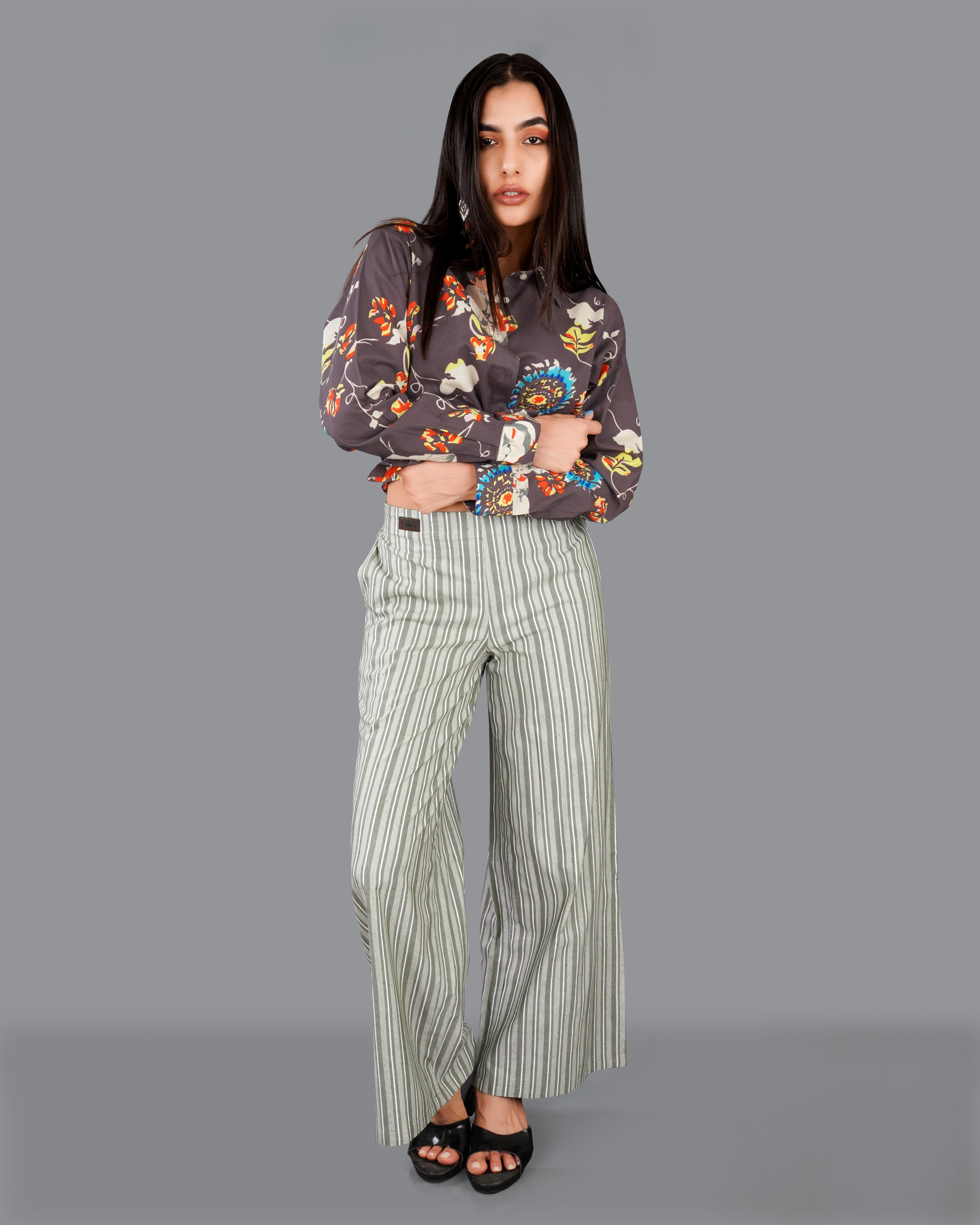 Fuscous Brown Floral Printed Premium Cotton Shirt WS018-32, WS018-34, WS018-36, WS018-38, WS018-40, WS018-42
