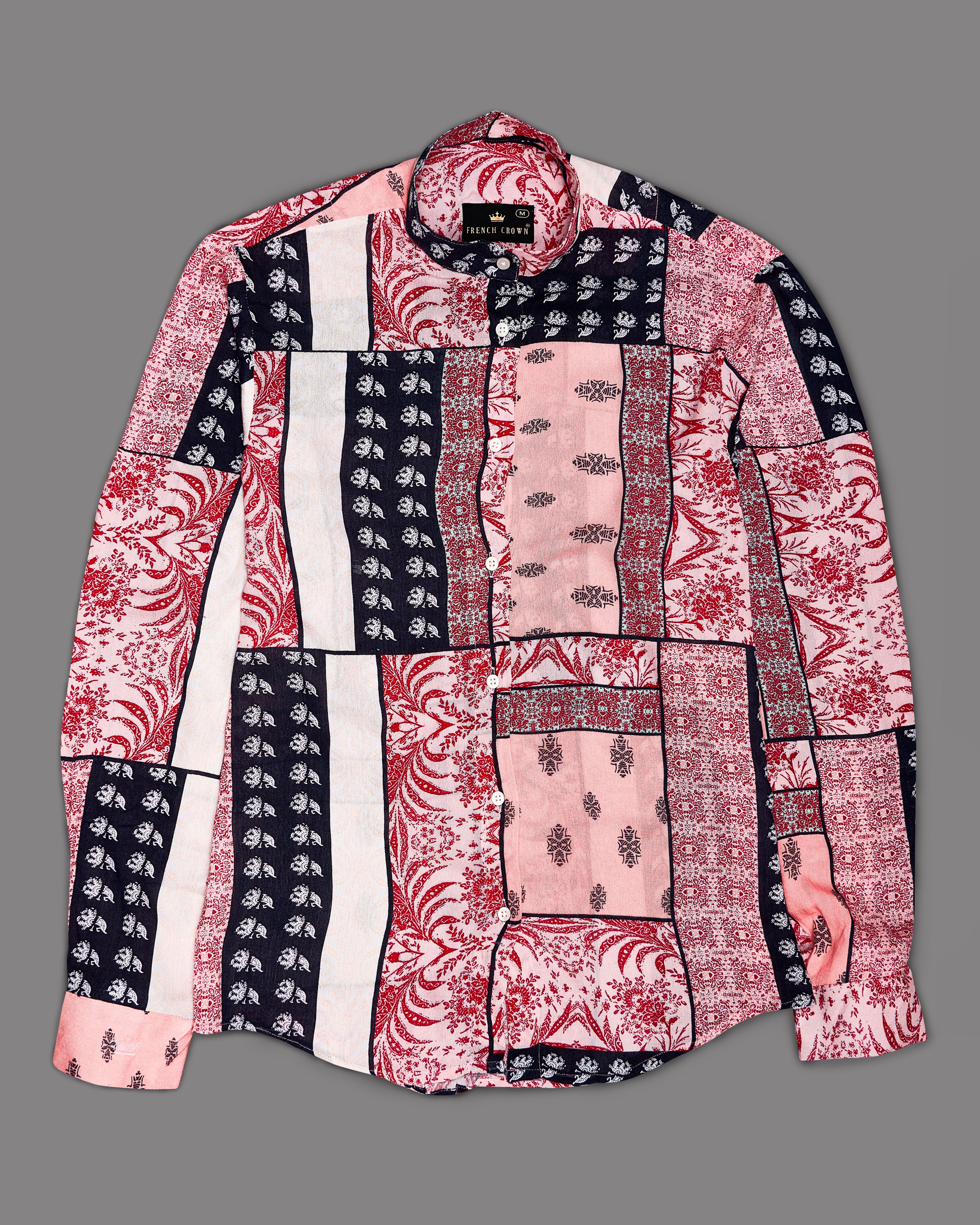 Shiraz Red with Lilac Peach Multicolour Printed Premium Tencel Shirt WS020-M-32, WS020-M-34, WS020-M-36, WS020-M-38, WS020-M-40, WS020-M-42