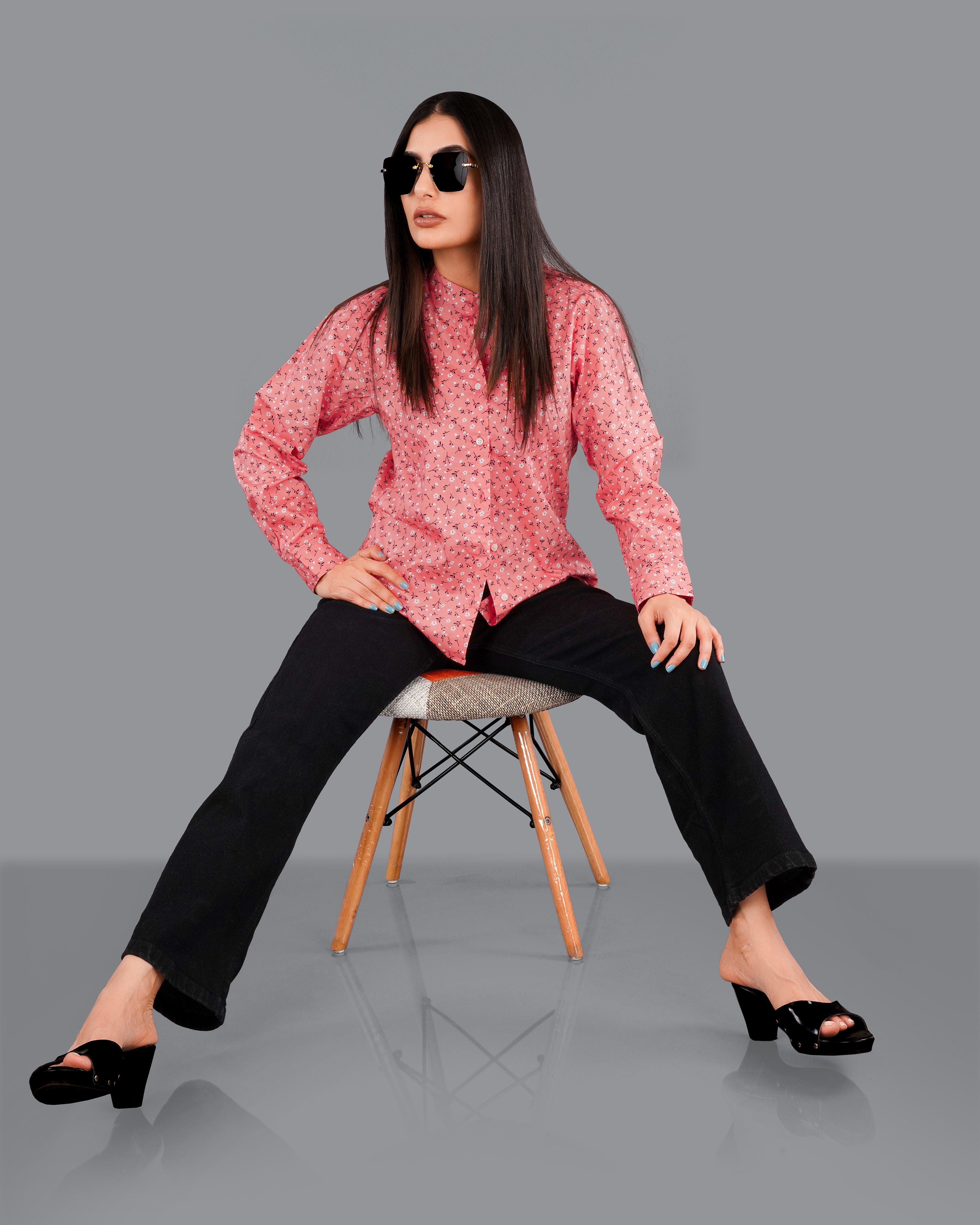 Coral Pink Ditsy Printed Premium Cotton Shirt WS024-M-32, WS024-M-34, WS024-M-36, WS024-M-38, WS024-M-40, WS024-M-42