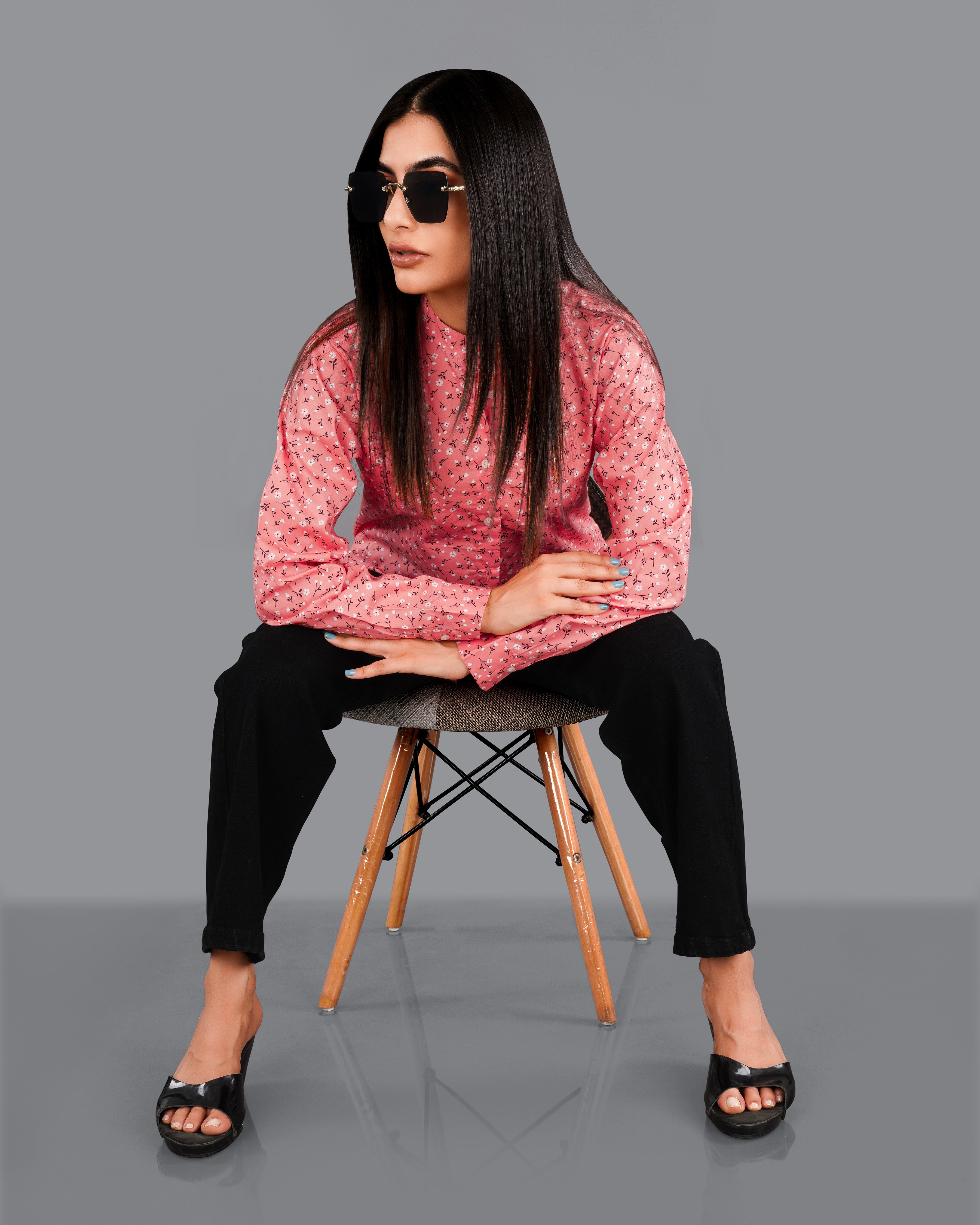 Coral Pink Ditsy Printed Premium Cotton Shirt WS024-M-32, WS024-M-34, WS024-M-36, WS024-M-38, WS024-M-40, WS024-M-42