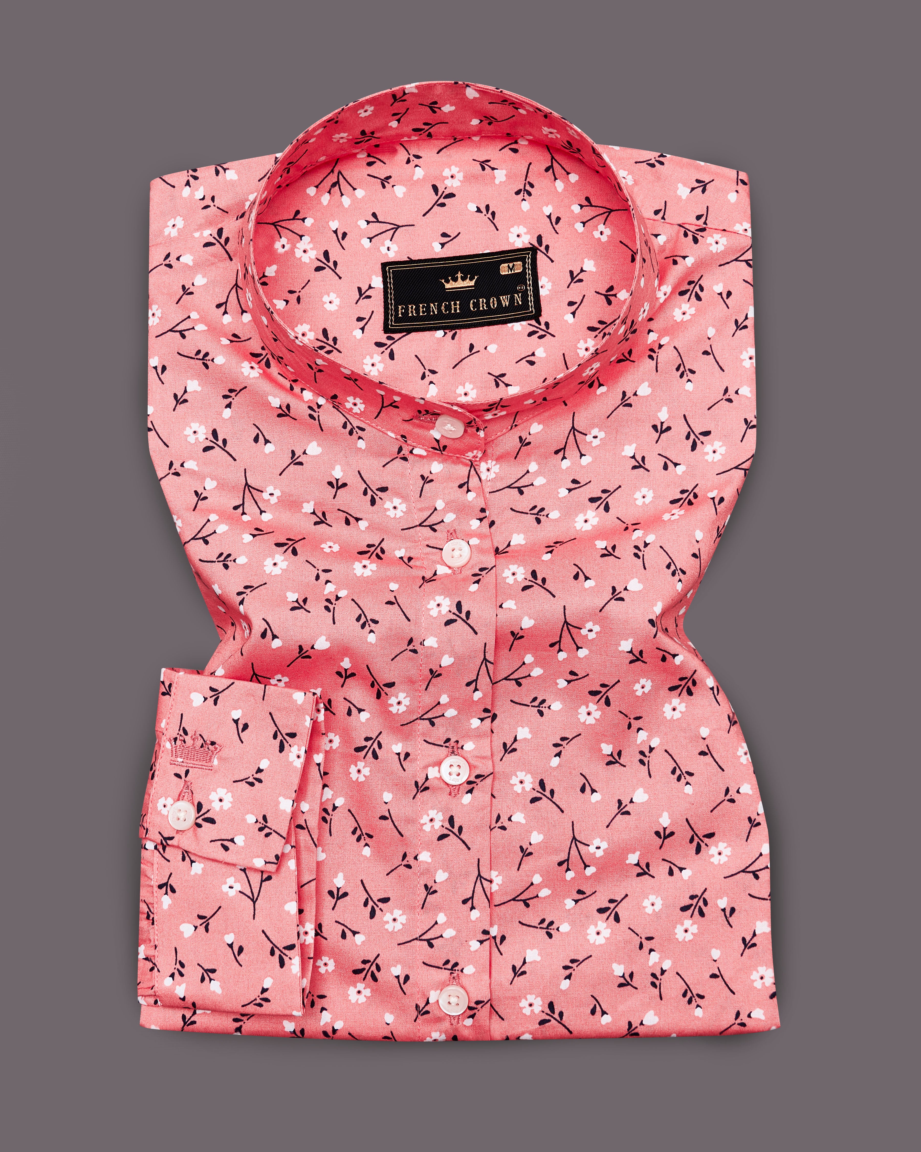 Coral Pink Ditsy Printed Premium Cotton Shirt WS024-M-32, WS024-M-34, WS024-M-36, WS024-M-38, WS024-M-40, WS024-M-42