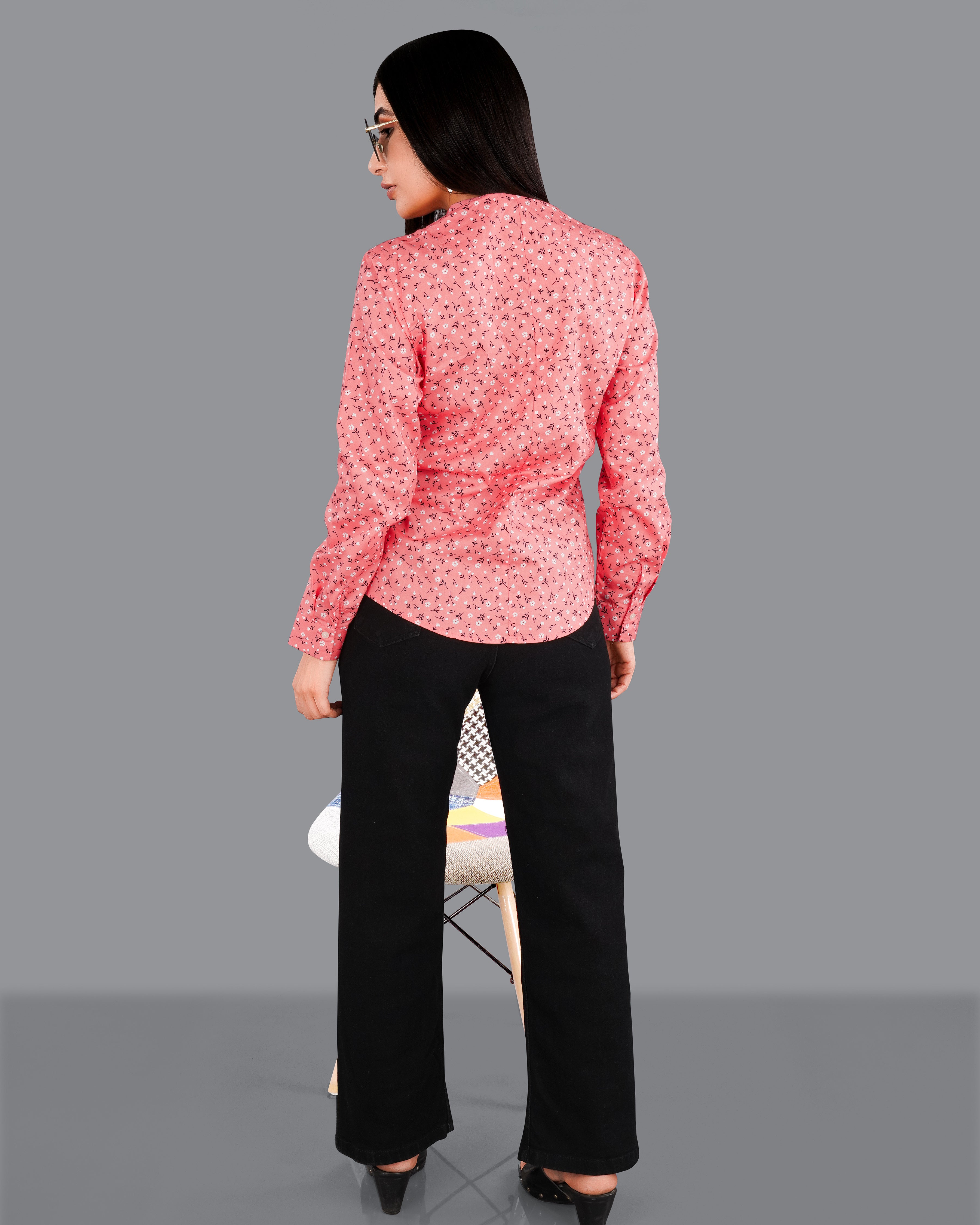 Coral Pink Ditsy Printed Premium Cotton Shirt WS024-M-32, WS024-M-34, WS024-M-36, WS024-M-38, WS024-M-40, WS024-M-42