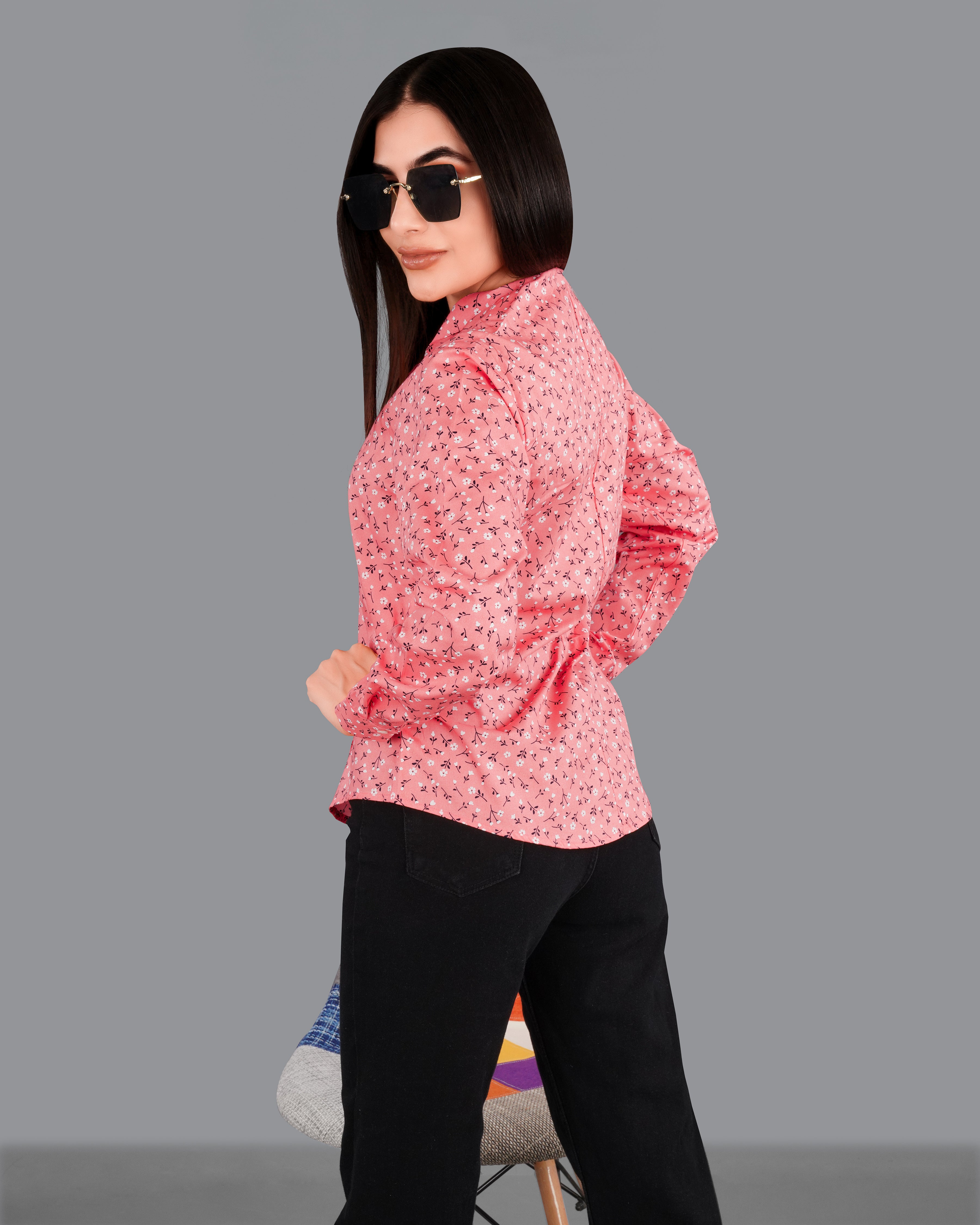 Coral Pink Ditsy Printed Premium Cotton Shirt WS024-M-32, WS024-M-34, WS024-M-36, WS024-M-38, WS024-M-40, WS024-M-42