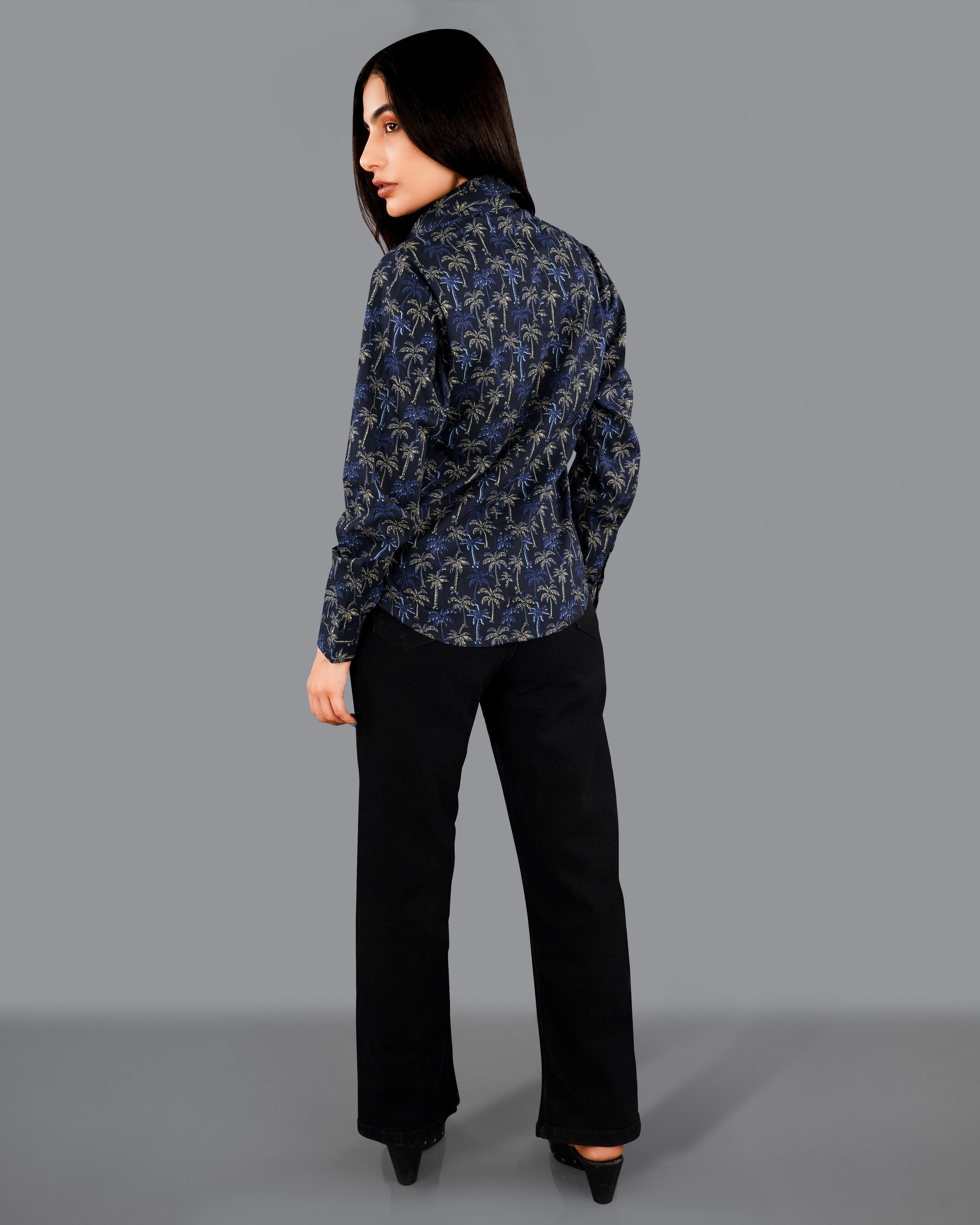 Rangoon Blue Multicolour Trees Printed Premium Cotton Shirt WS029-BLE-32, WS029-BLE-34, WS029-BLE-36, WS029-BLE-38, WS029-BLE-40, WS029-BLE-42