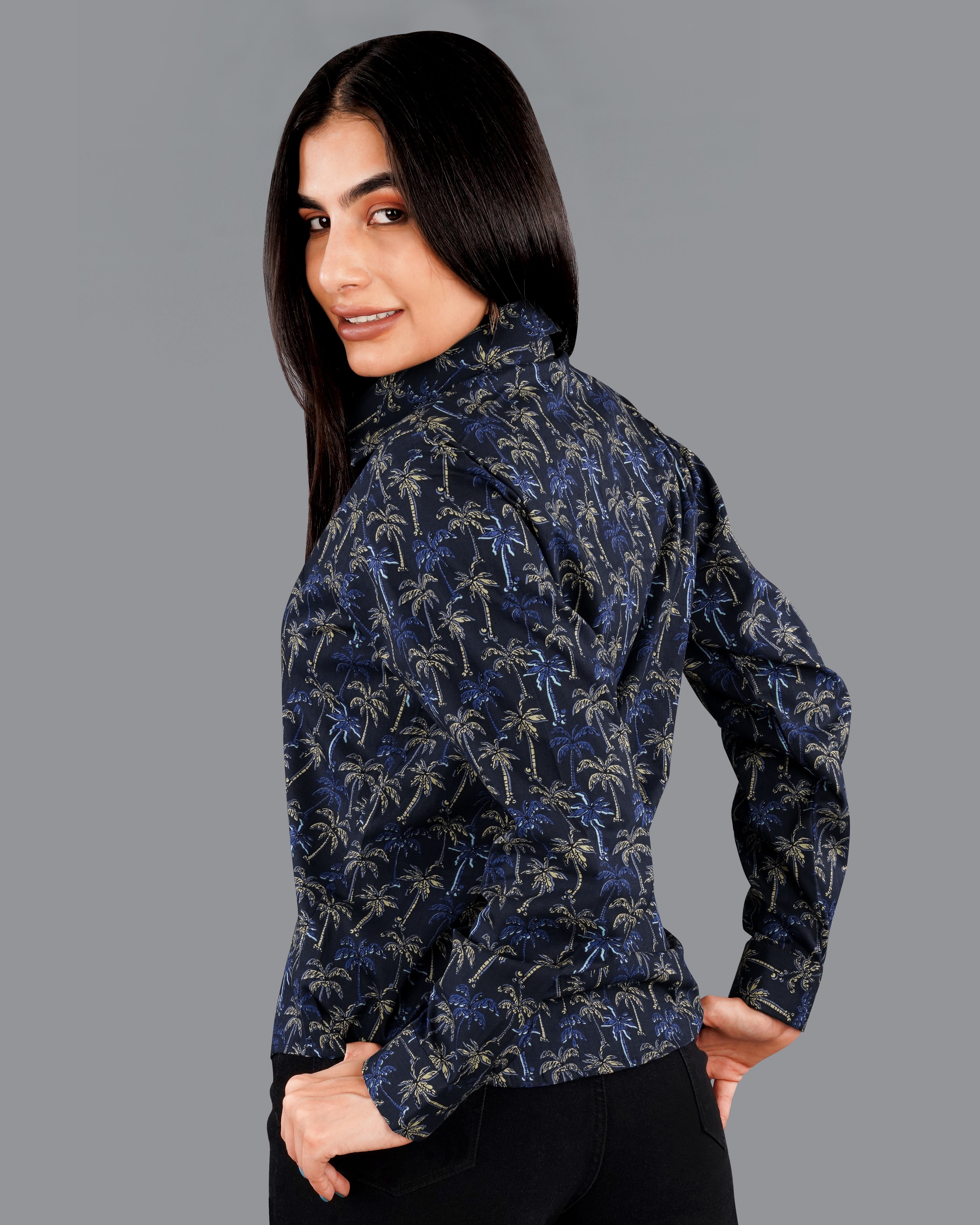 Rangoon Blue Multicolour Trees Printed Premium Cotton Shirt WS029-BLE-32, WS029-BLE-34, WS029-BLE-36, WS029-BLE-38, WS029-BLE-40, WS029-BLE-42