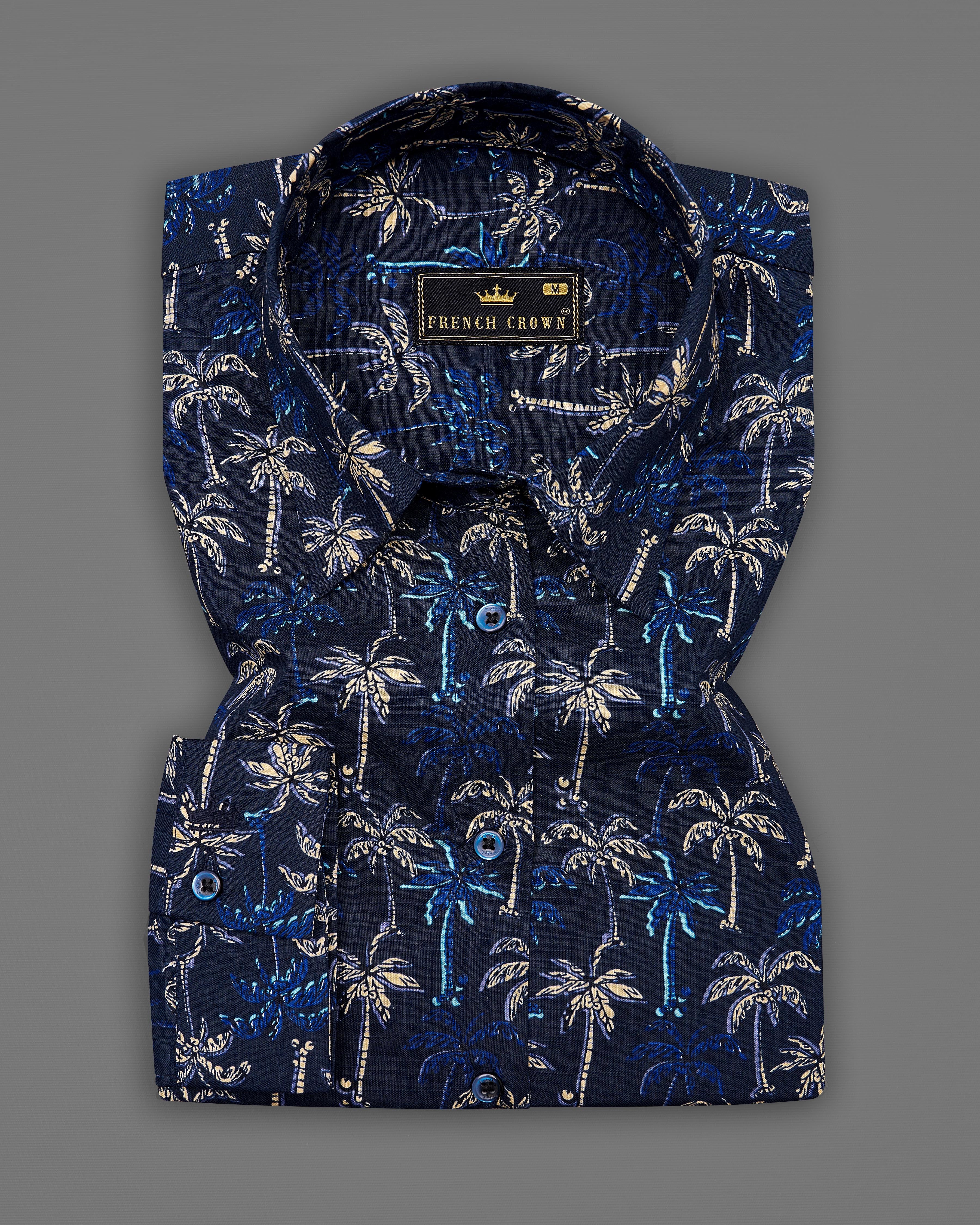 Rangoon Blue Multicolour Trees Printed Premium Cotton Shirt WS029-BLE-32, WS029-BLE-34, WS029-BLE-36, WS029-BLE-38, WS029-BLE-40, WS029-BLE-42