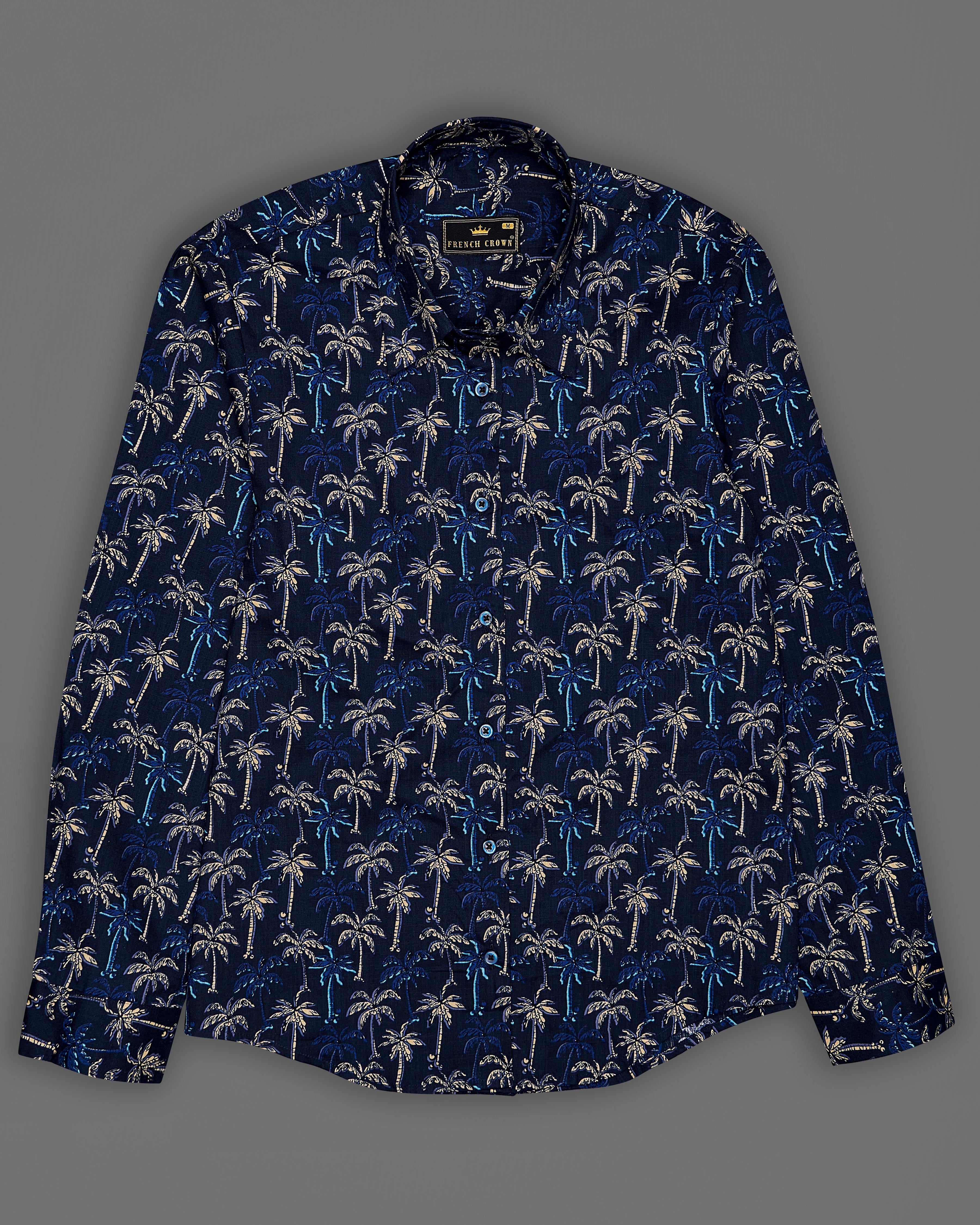 Rangoon Blue Multicolour Trees Printed Premium Cotton Shirt WS029-BLE-32, WS029-BLE-34, WS029-BLE-36, WS029-BLE-38, WS029-BLE-40, WS029-BLE-42