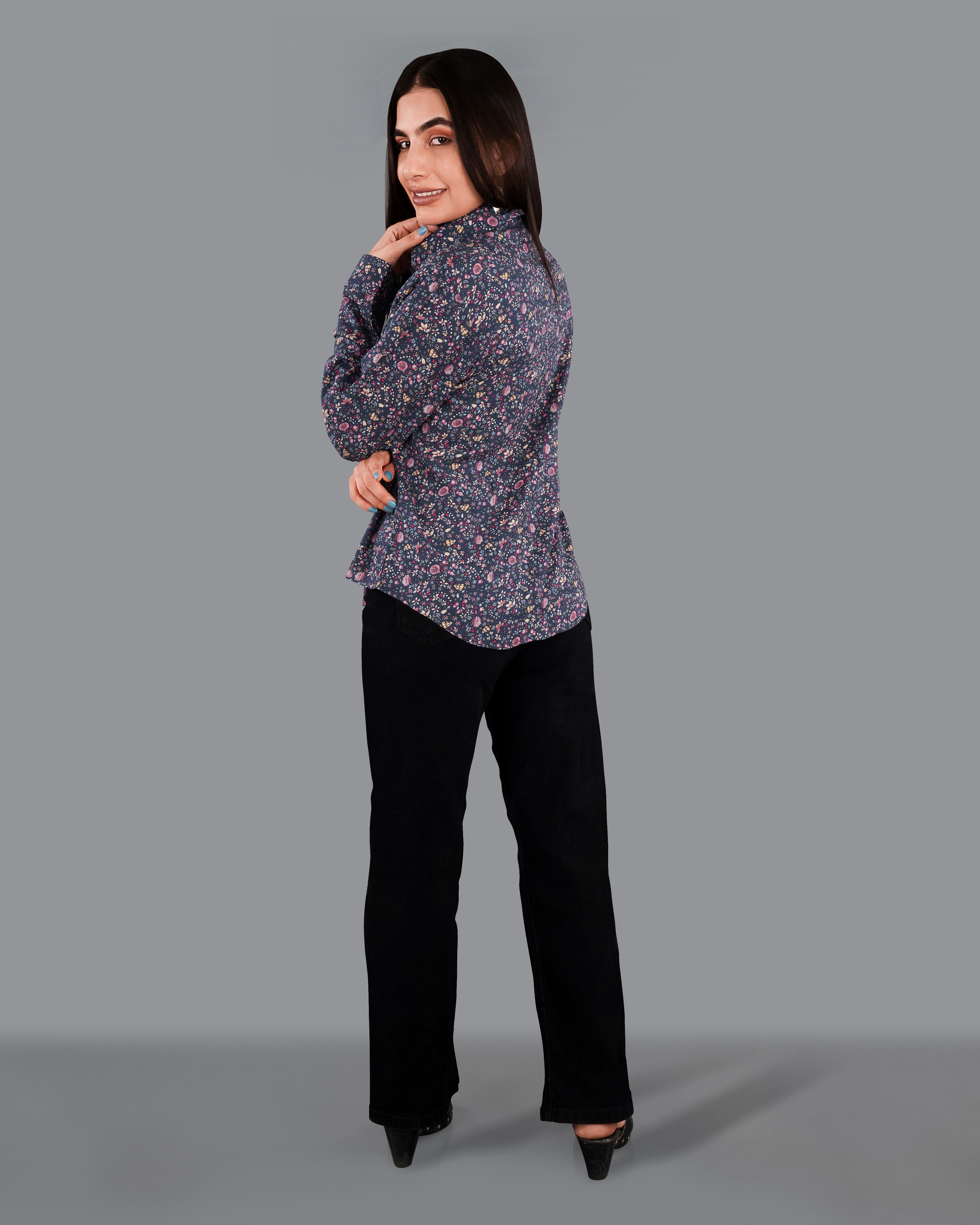 Ebony Blue Ditsy Printed Premium Tencel Shirt WS033-32, WS033-34, WS033-36, WS033-38, WS033-40, WS033-42