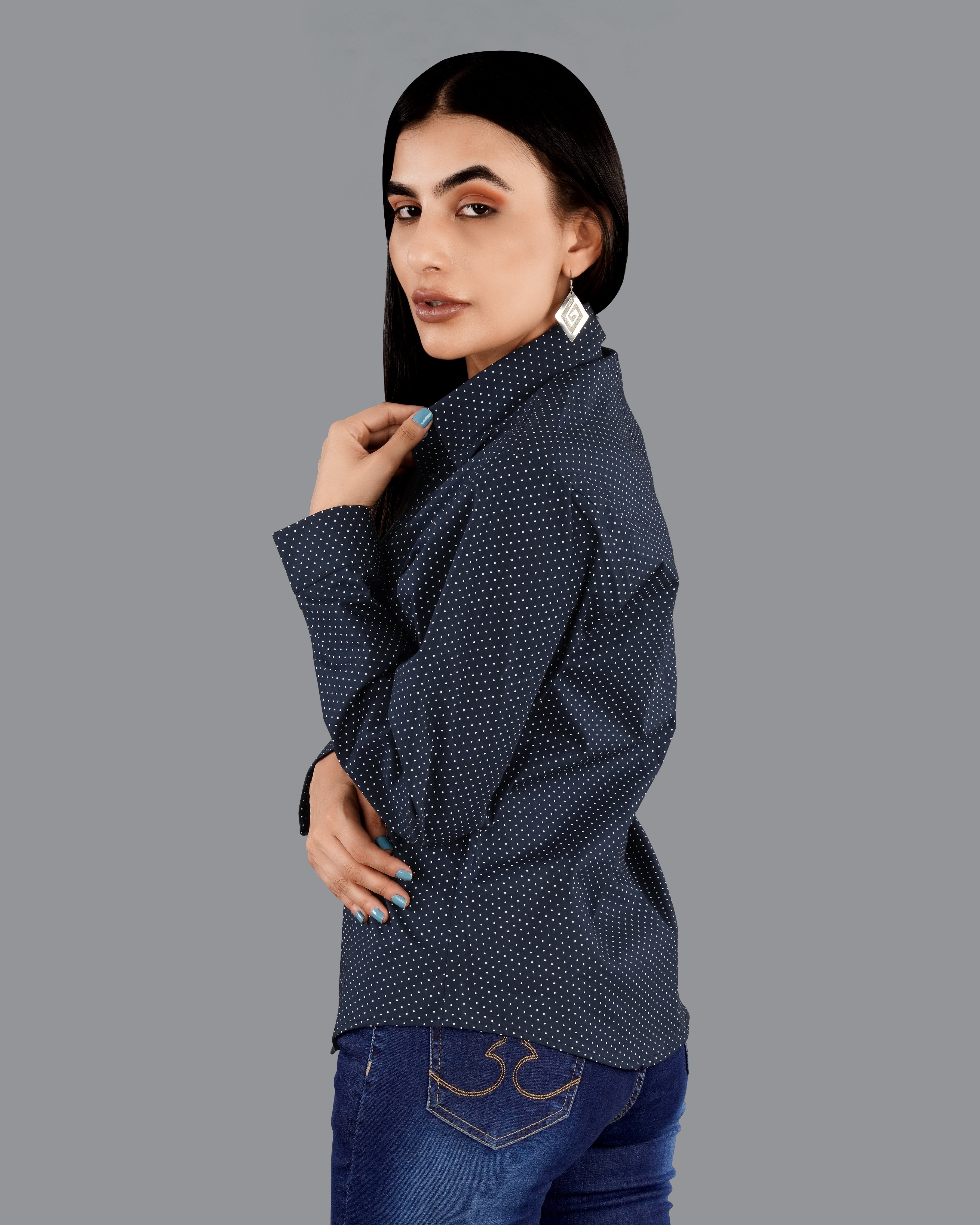 Ebony Clay Blue Polka Dotted Premium Cotton Shirt WS045-BLE-32, WS045-BLE-34, WS045-BLE-36, WS045-BLE-38, WS045-BLE-40, WS045-BLE-42