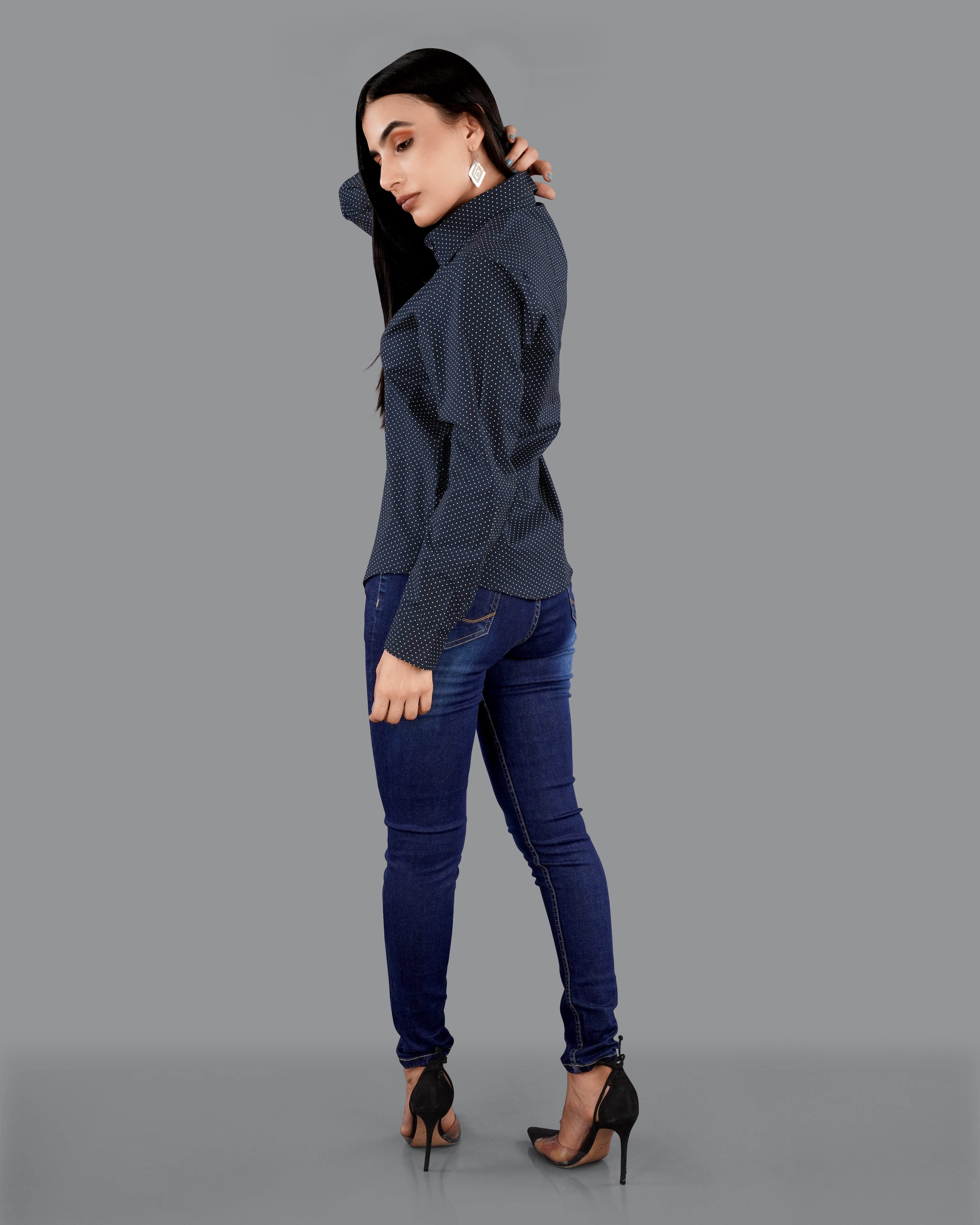 Ebony Clay Blue Polka Dotted Premium Cotton Shirt WS045-BLE-32, WS045-BLE-34, WS045-BLE-36, WS045-BLE-38, WS045-BLE-40, WS045-BLE-42