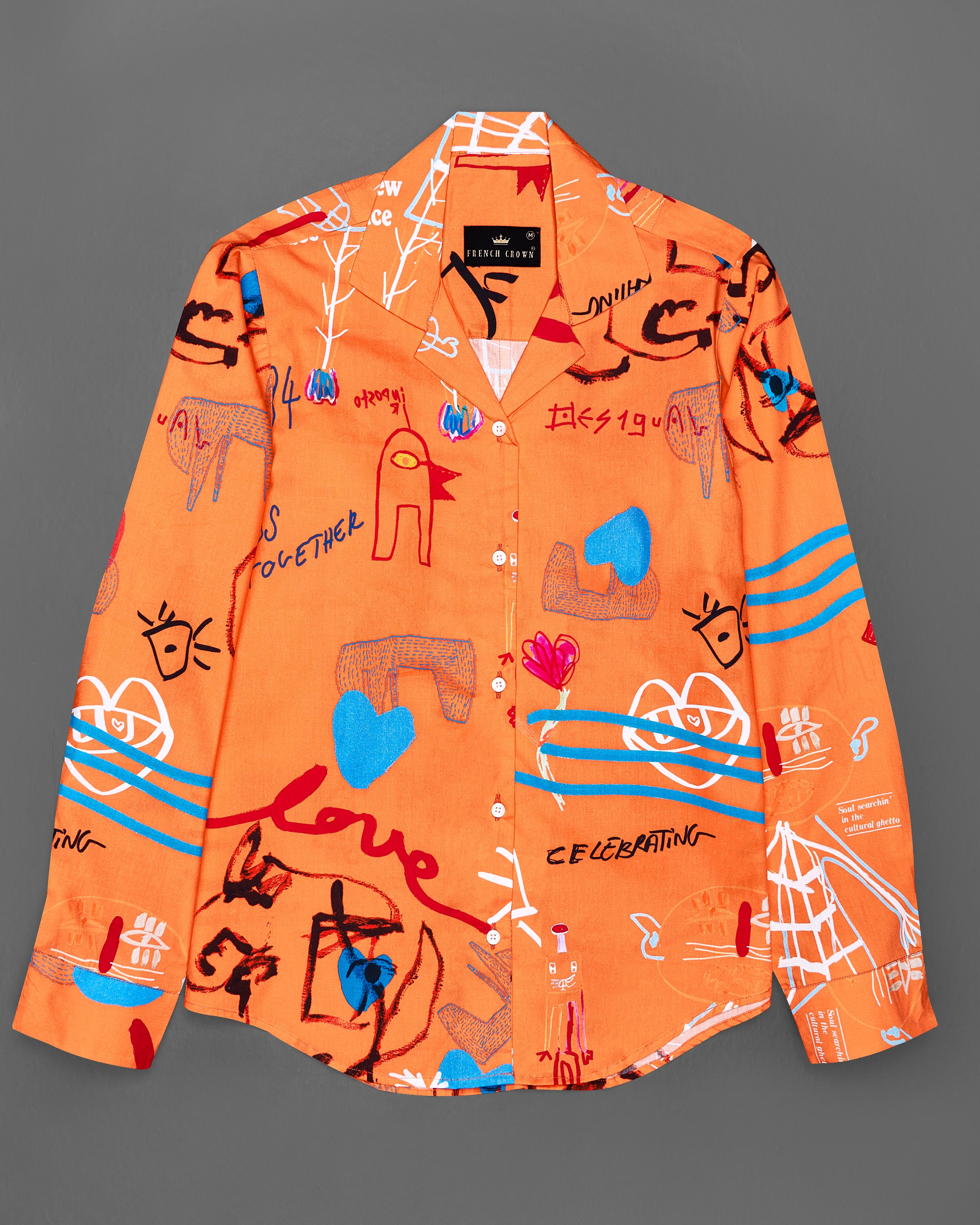 Burning Orange Quirky Printed Premium Cotton Shirt WS046-CC-32, WS046-CC-34, WS046-CC-36, WS046-CC-38, WS046-CC-40, WS046-CC-42