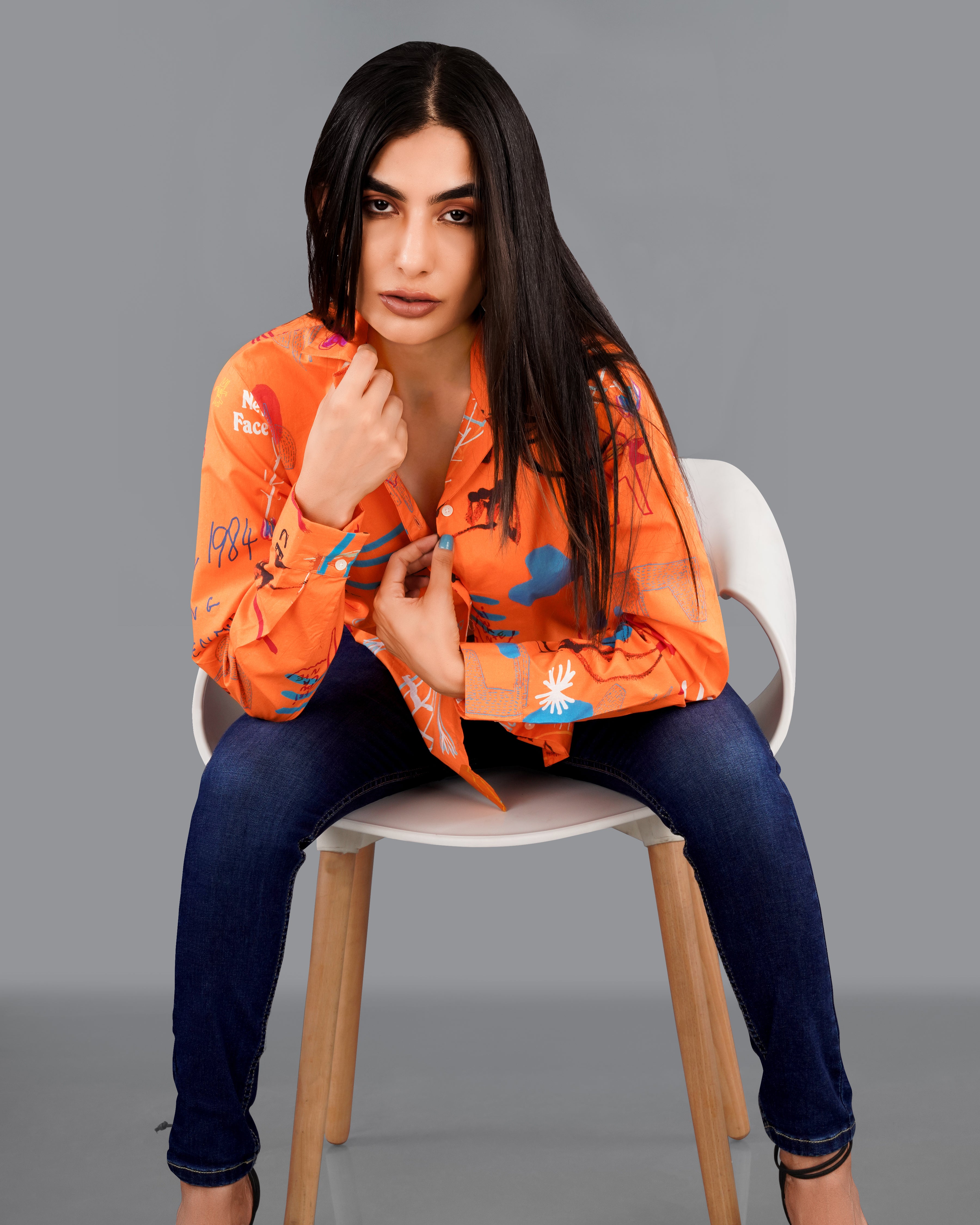 Burning Orange Quirky Printed Premium Cotton Shirt WS046-CC-32, WS046-CC-34, WS046-CC-36, WS046-CC-38, WS046-CC-40, WS046-CC-42