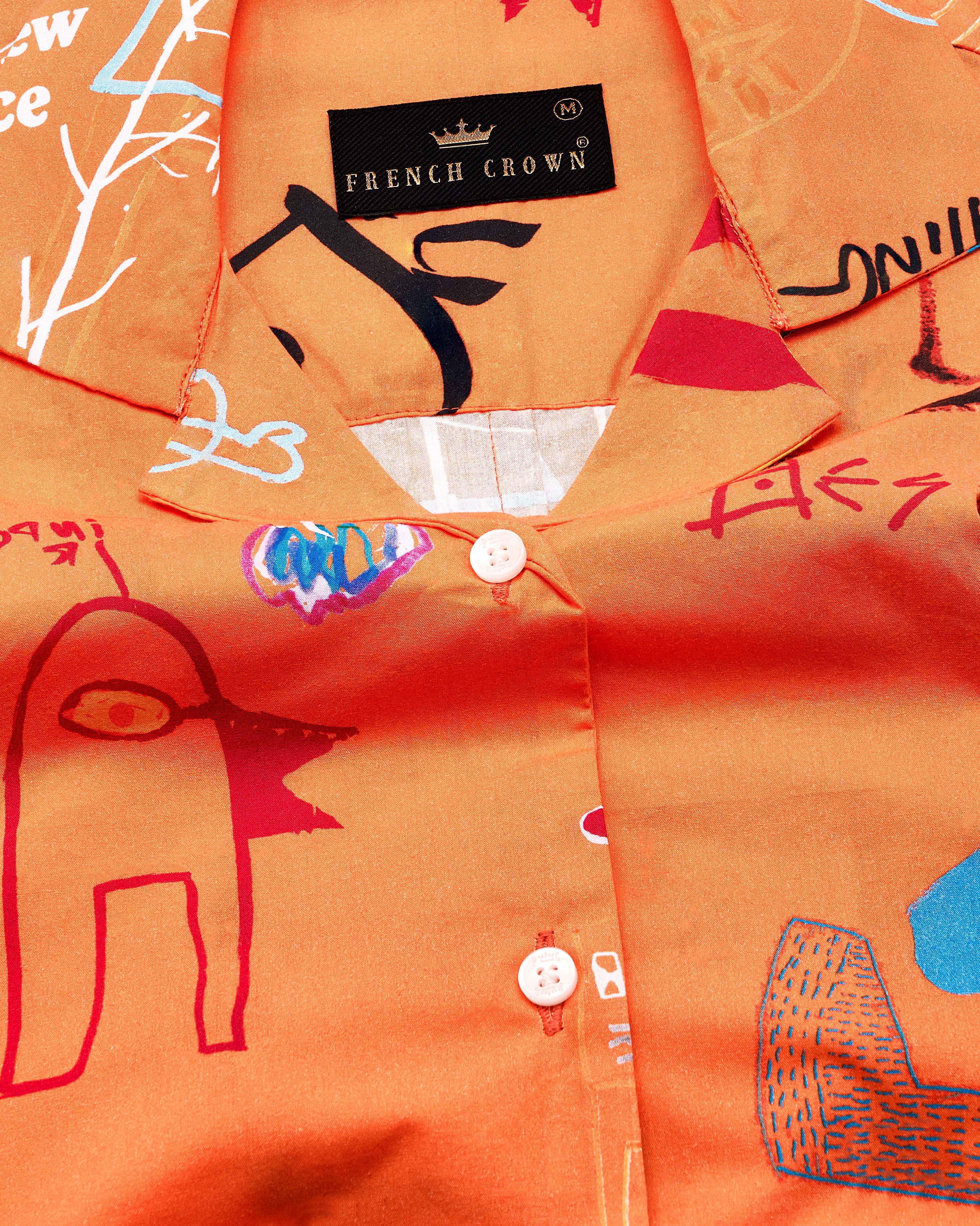 Burning Orange Quirky Printed Premium Cotton Shirt WS046-CC-32, WS046-CC-34, WS046-CC-36, WS046-CC-38, WS046-CC-40, WS046-CC-42