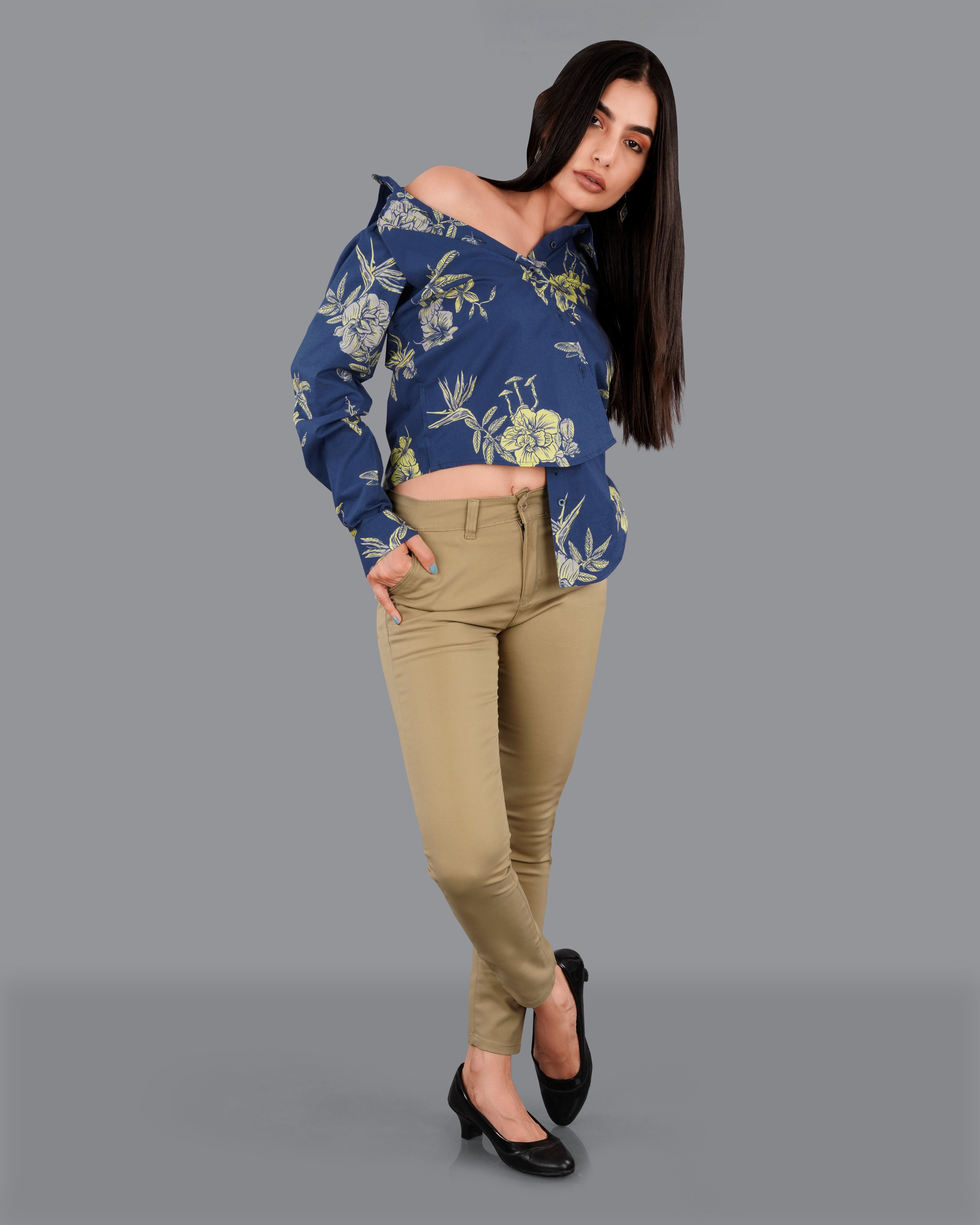 Dianne Blue Floral Printed Premium Cotton Shirt WS054-BLE-32, WS054-BLE-34, WS054-BLE-36, WS054-BLE-38, WS054-BLE-40, WS054-BLE-42