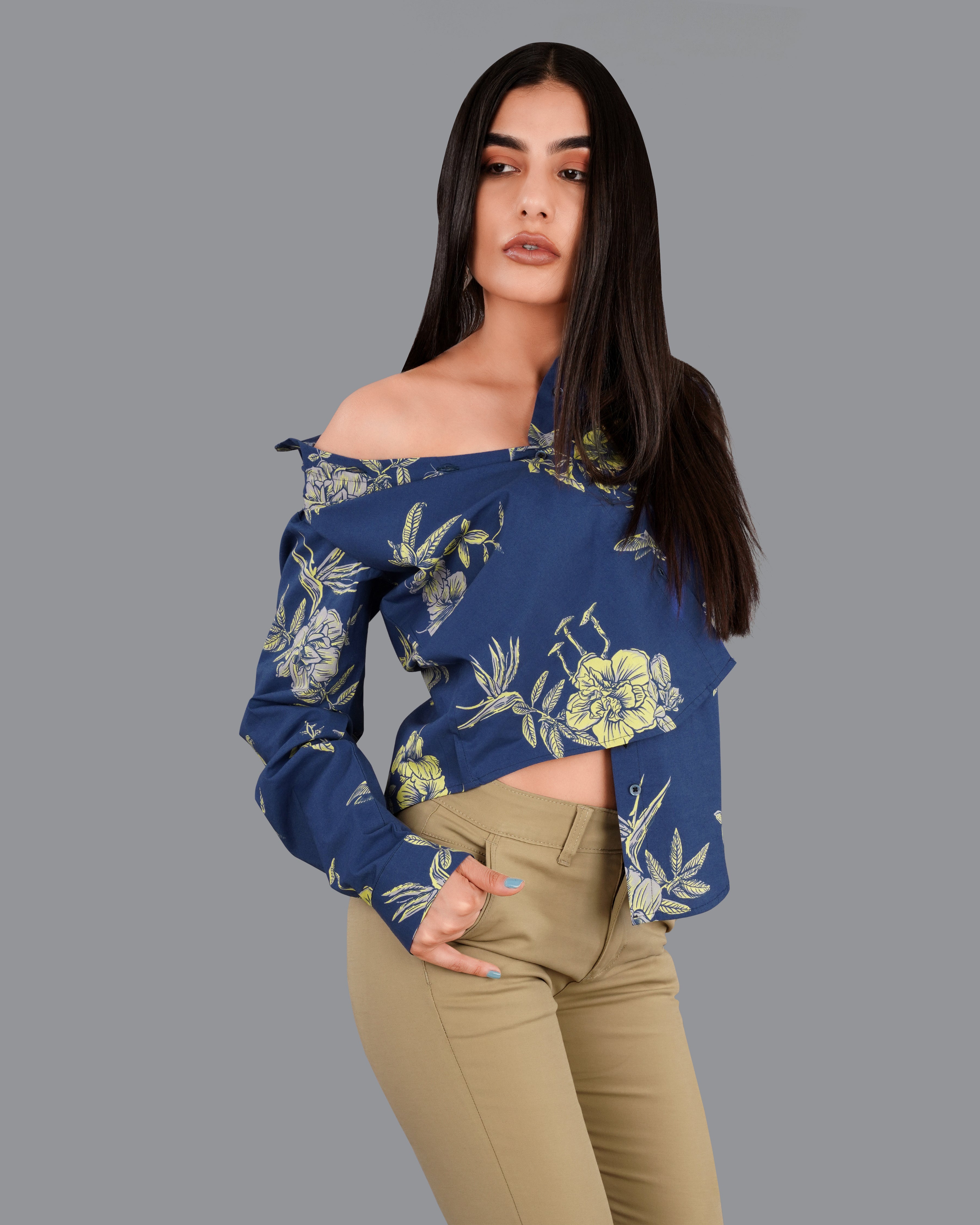 Dianne Blue Floral Printed Premium Cotton Shirt WS054-BLE-32, WS054-BLE-34, WS054-BLE-36, WS054-BLE-38, WS054-BLE-40, WS054-BLE-42