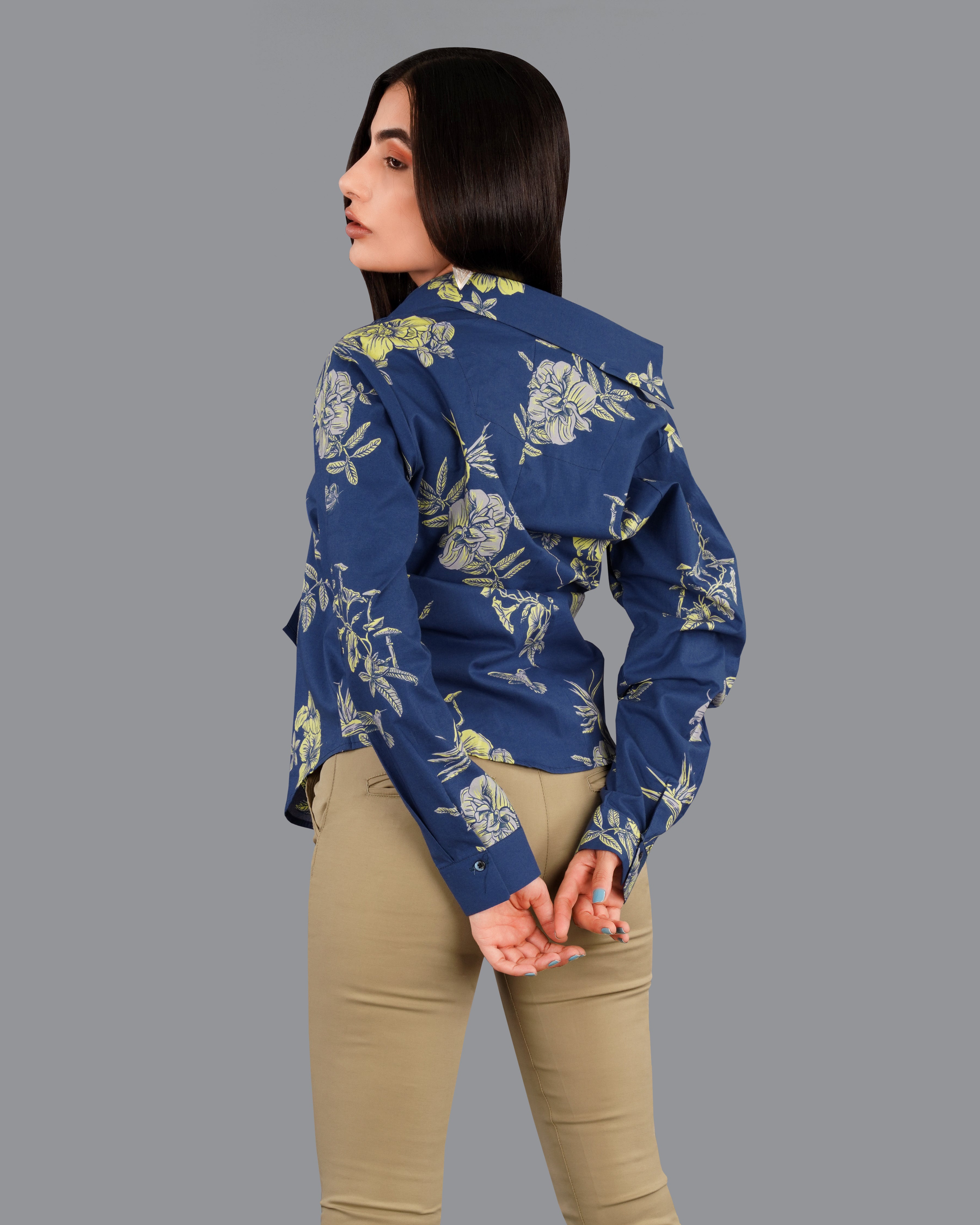 Dianne Blue Floral Printed Premium Cotton Shirt WS054-BLE-32, WS054-BLE-34, WS054-BLE-36, WS054-BLE-38, WS054-BLE-40, WS054-BLE-42